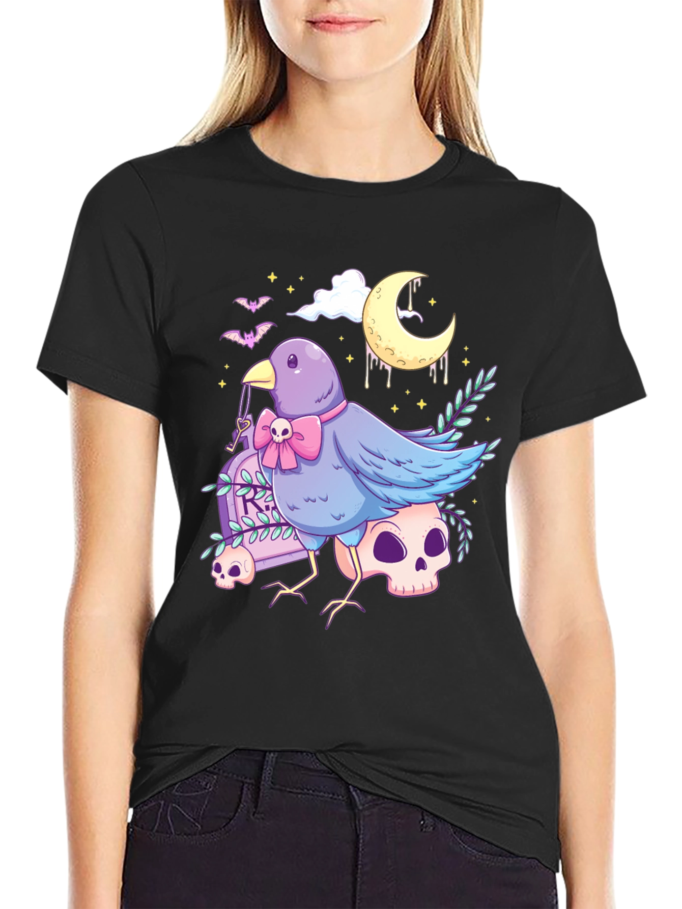 Gothic Bird T-Shirt: Pastel Creepy Cute Design