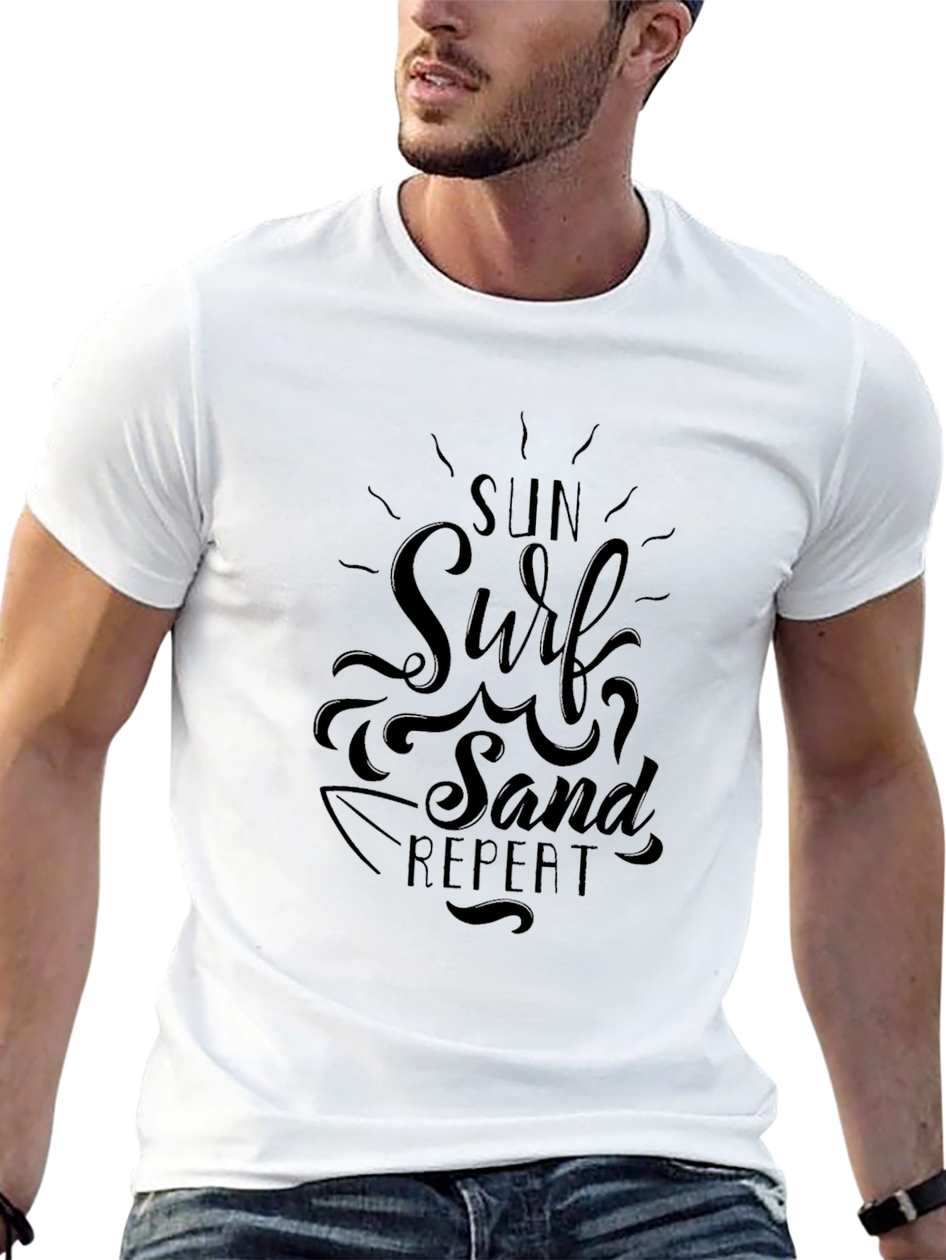 Sun Surf Sand Repeat Black Graphic Tee