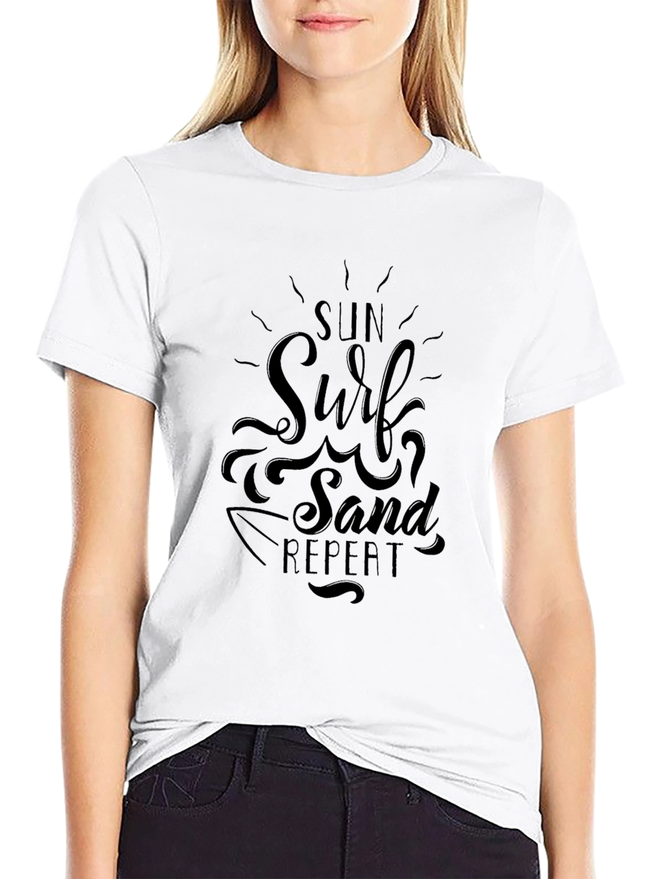 Sun Surf Sand Repeat Black Graphic Tee