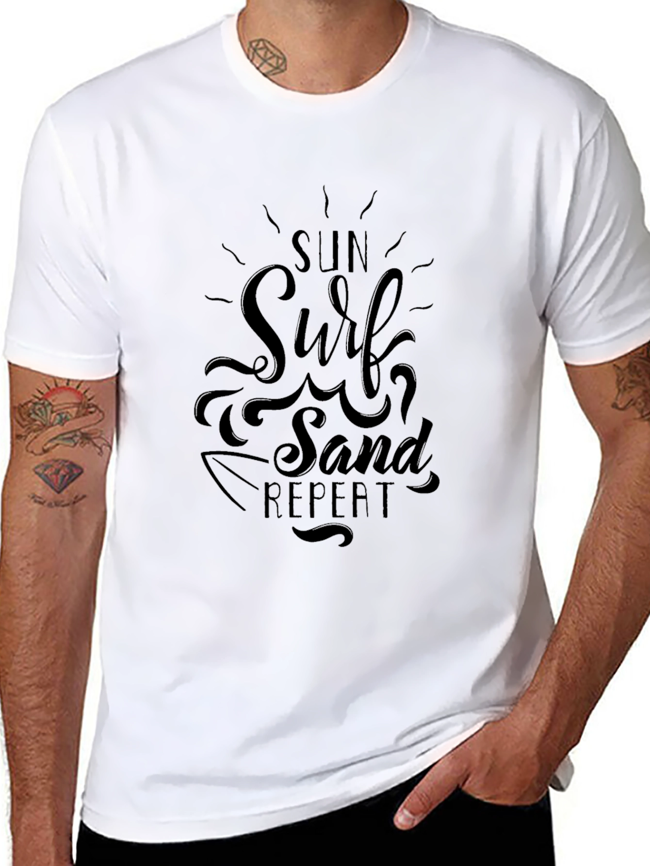 Sun Surf Sand Repeat Black Graphic Tee