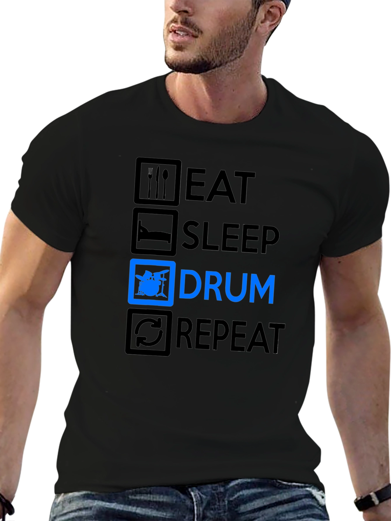 Eat Sleep Drum Repeat Black T-Shirt