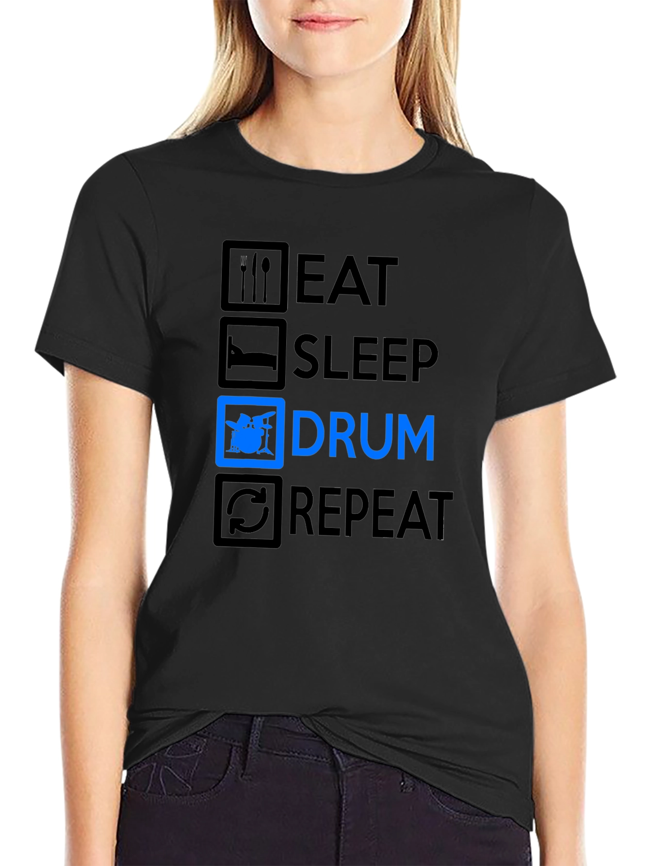 Eat Sleep Drum Repeat Black T-Shirt