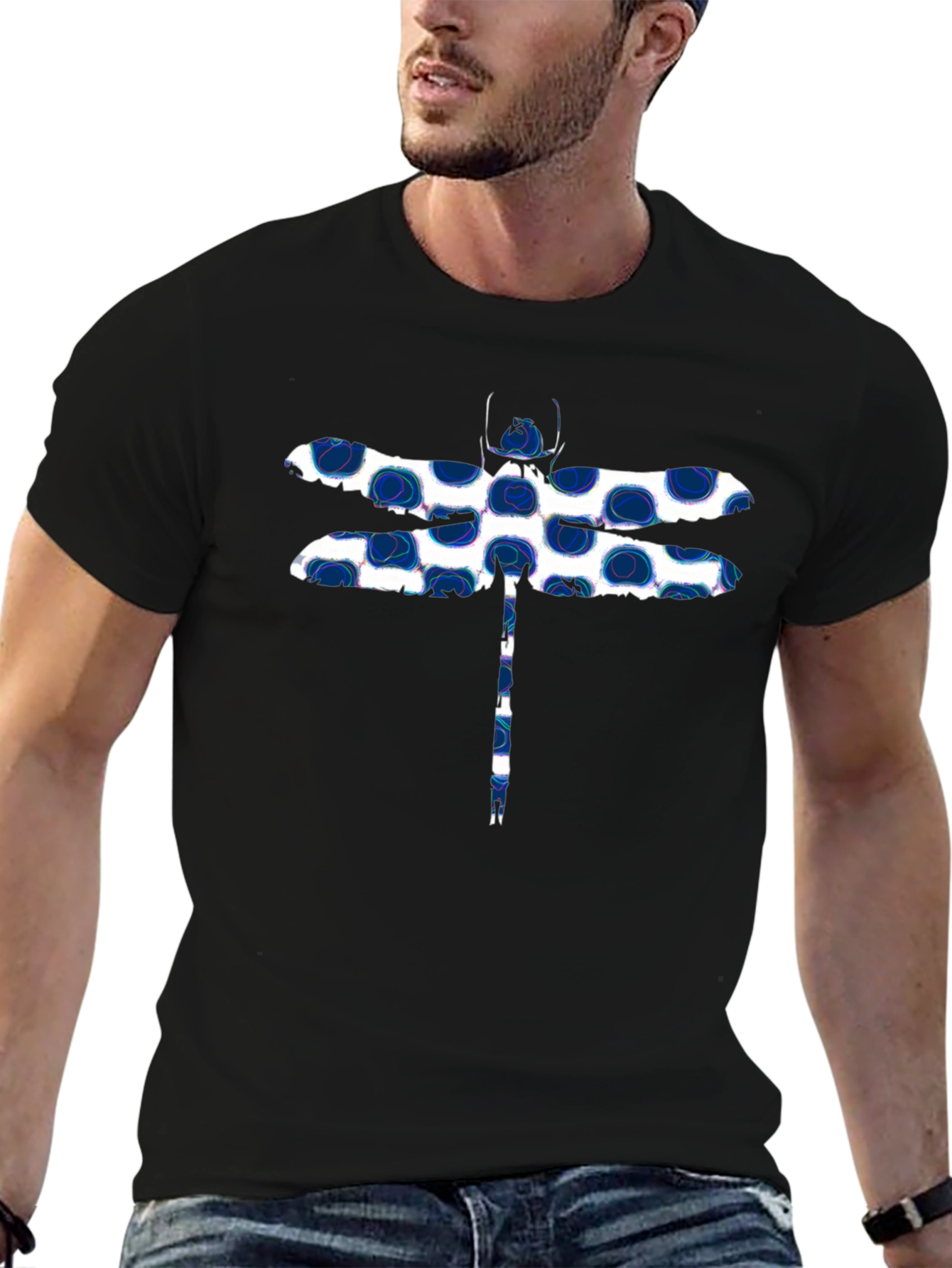 Dragonfly Print T-Shirt - Stylish Black Tee