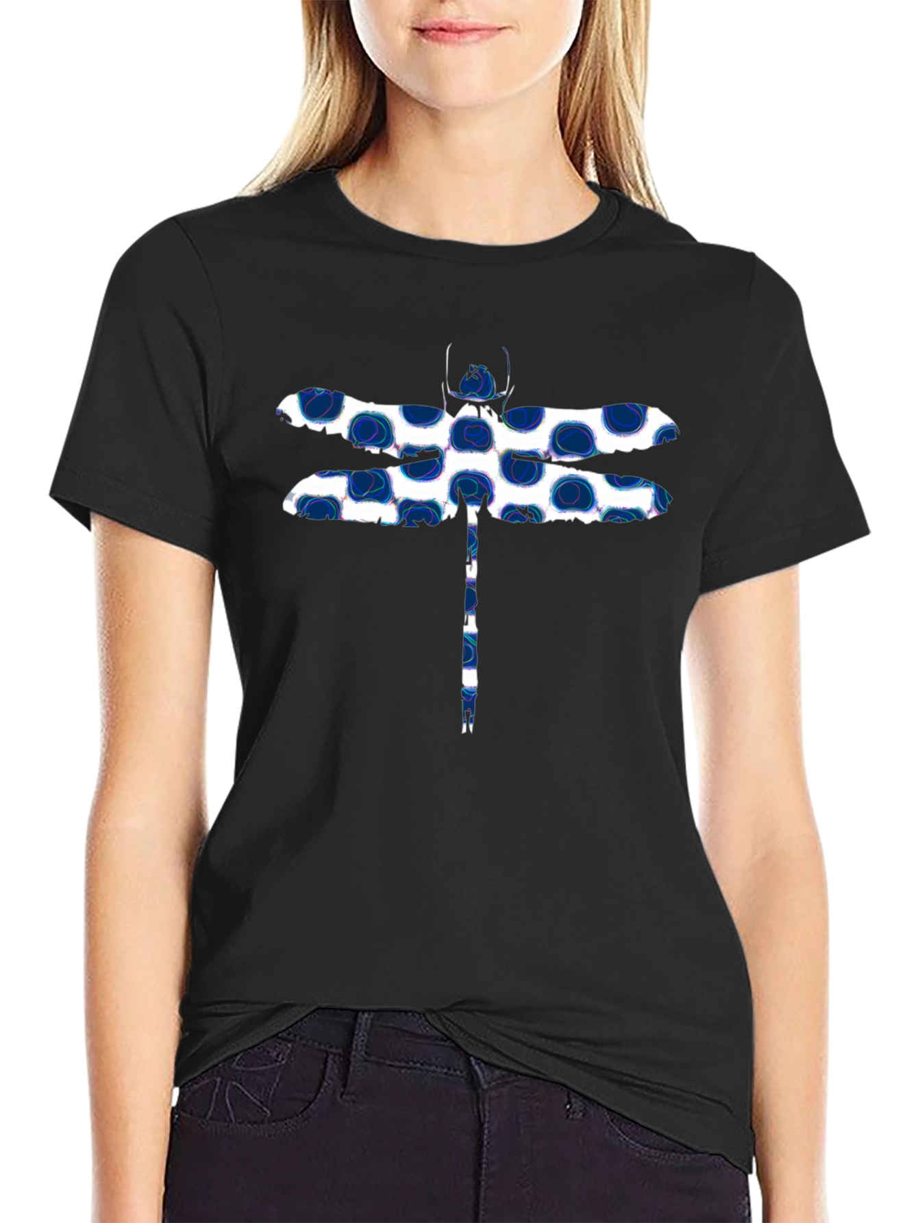 Dragonfly Print T-Shirt - Stylish Black Tee
