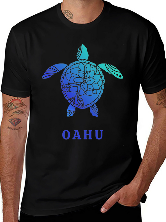 Oahu Turtle Graphic Tee - Black Cotton T-Shirt