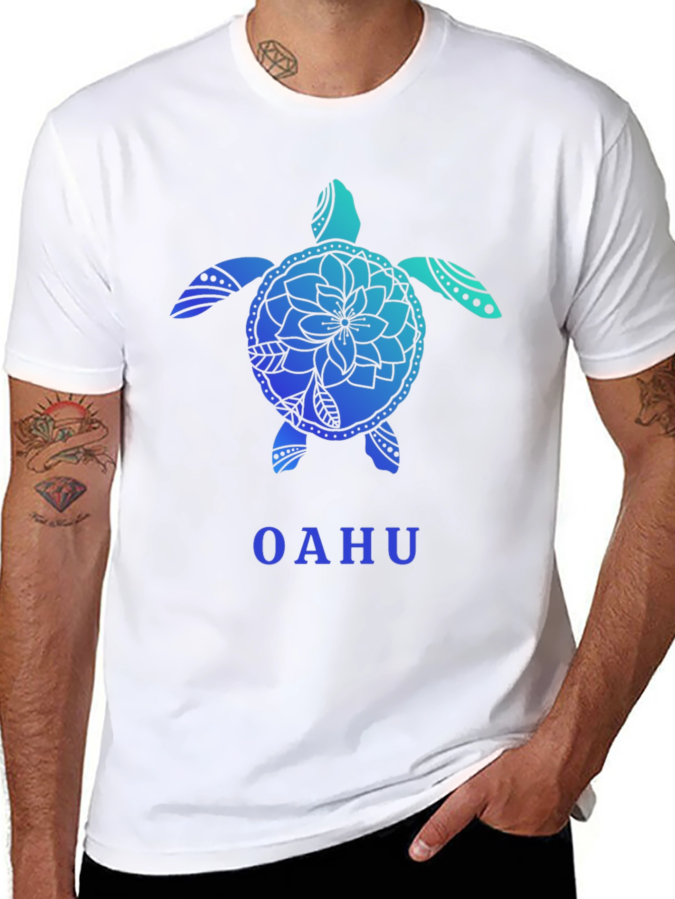 Oahu Turtle Graphic Tee - Black Cotton T-Shirt