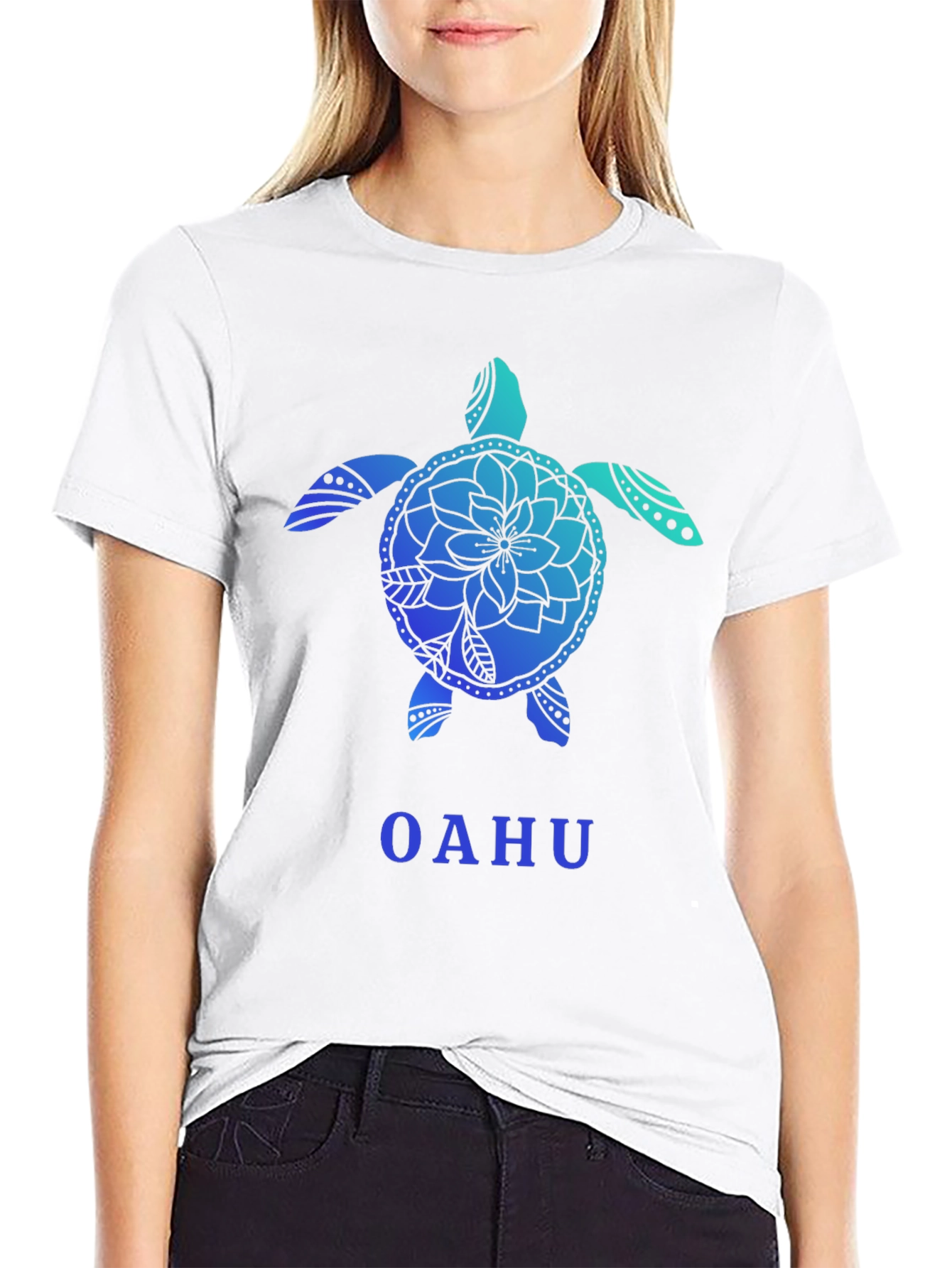 Oahu Turtle Graphic Tee - Black Cotton T-Shirt