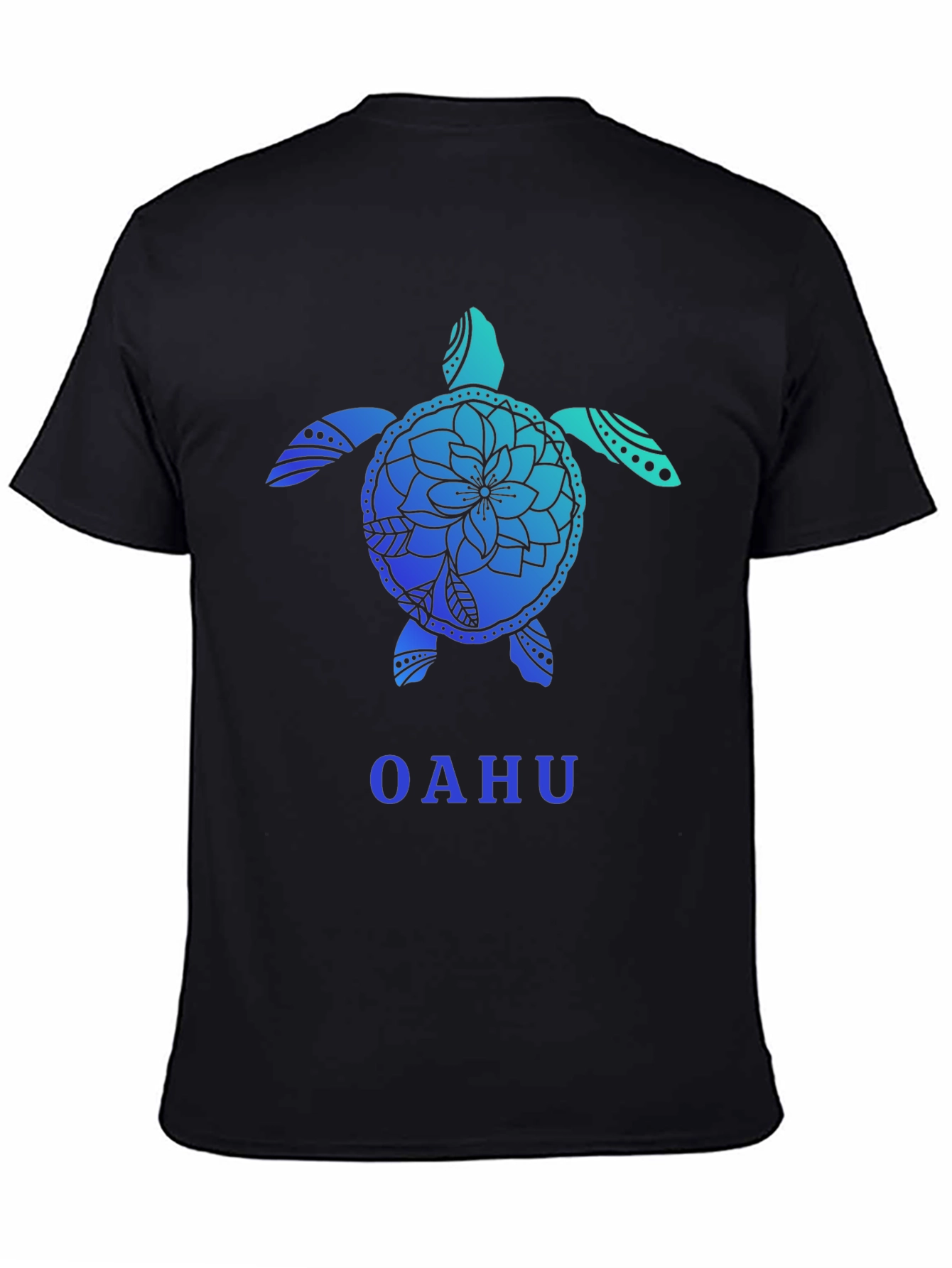Oahu Turtle Graphic Tee - Black Cotton T-Shirt