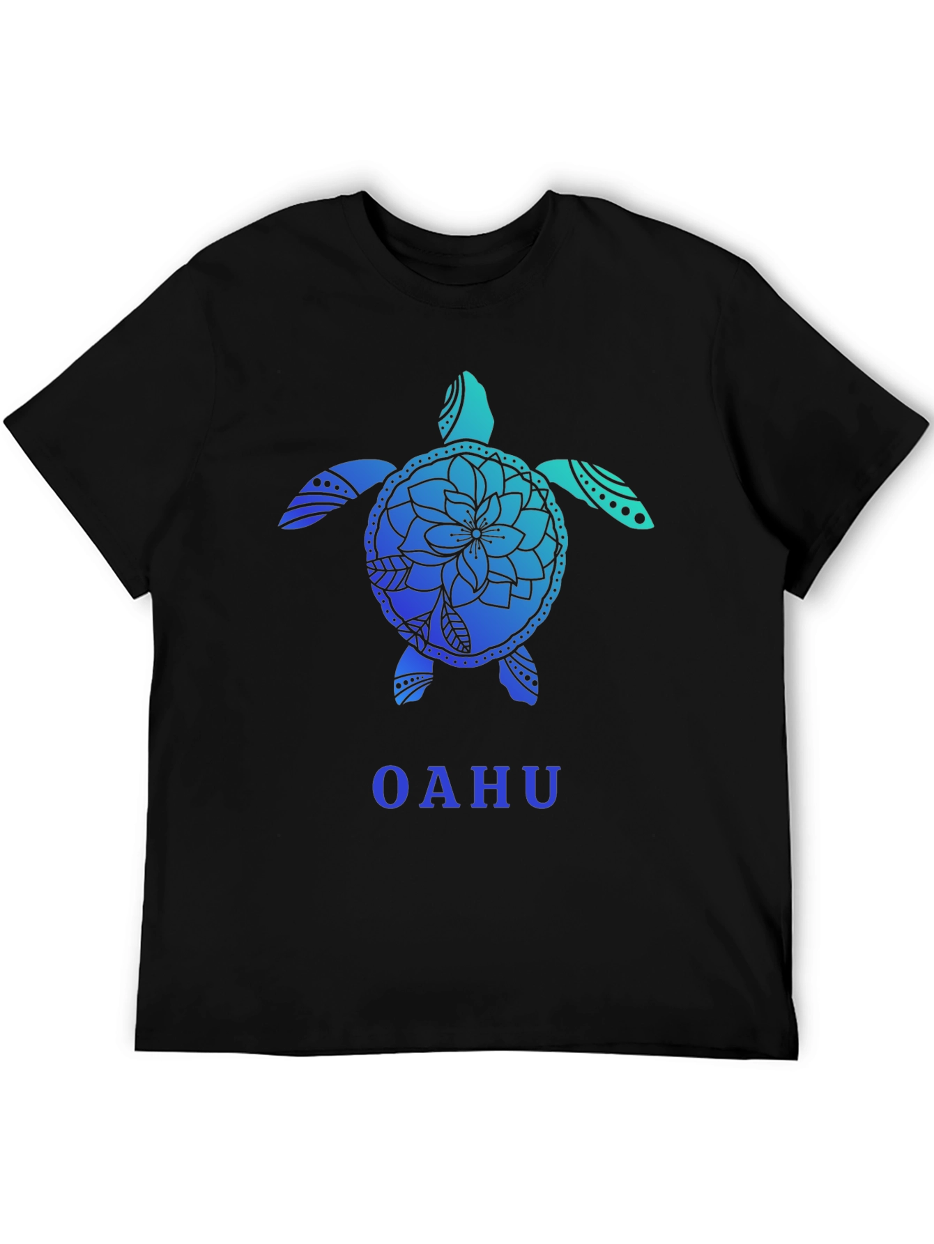 Oahu Turtle Graphic Tee - Black Cotton T-Shirt