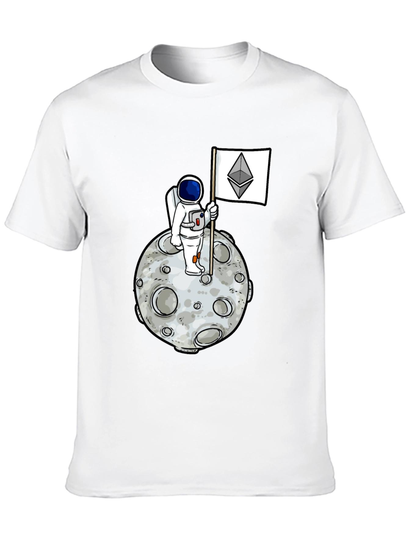 Astronaut Ethereum Flag Graphic Tee - Black Cotton Shirt