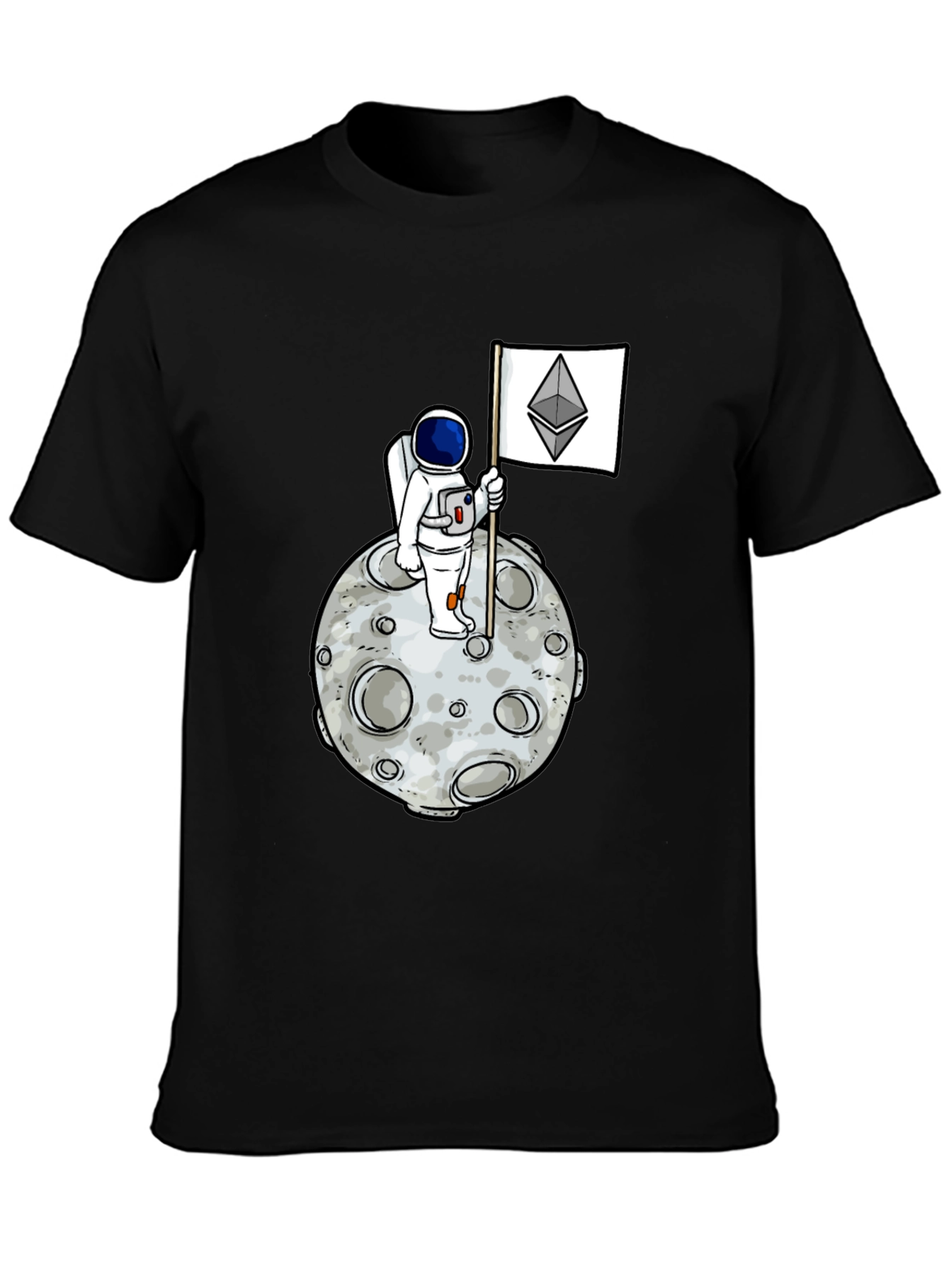 Astronaut Ethereum Flag Graphic Tee - Black Cotton Shirt