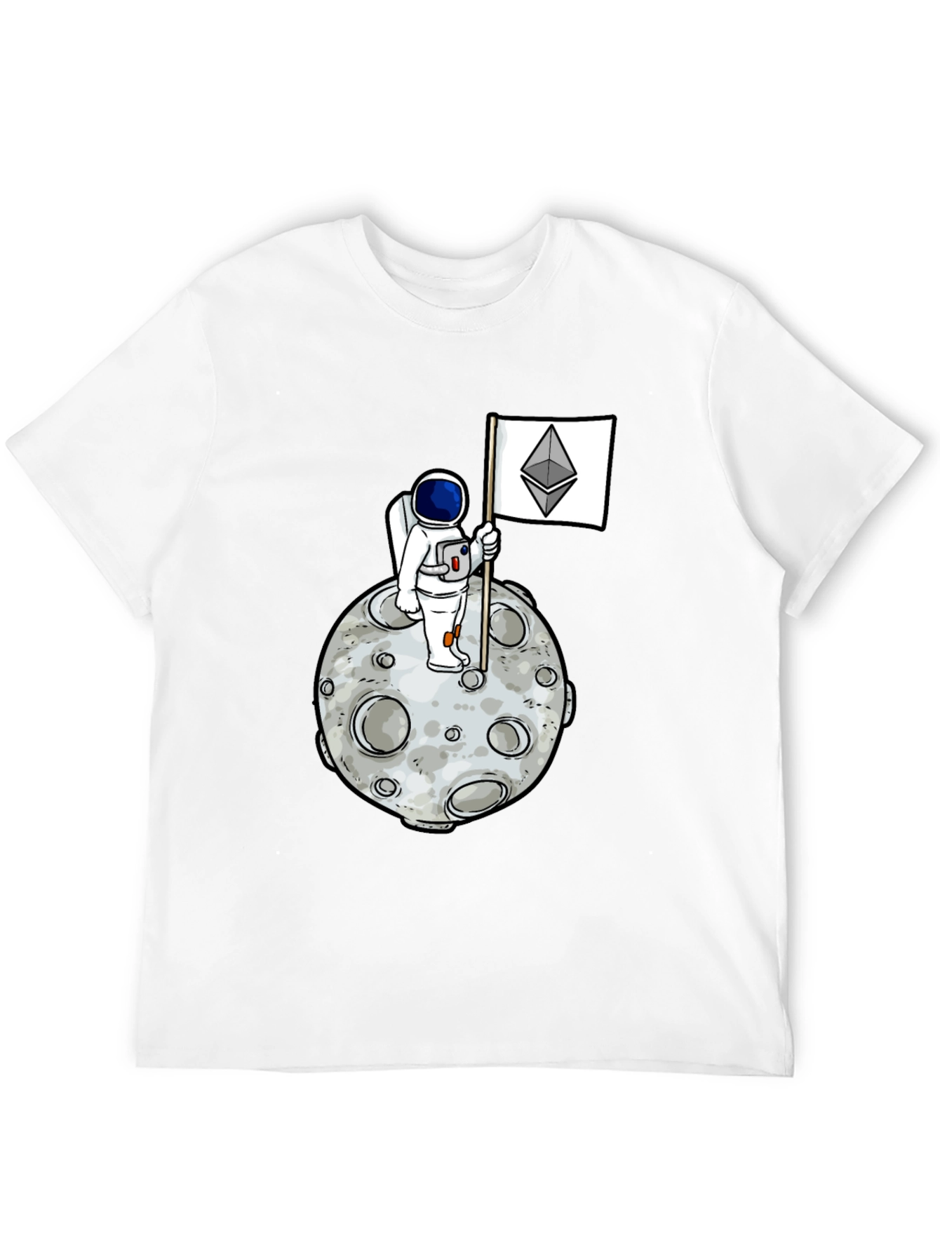 Astronaut Ethereum Flag Graphic Tee - Black Cotton Shirt