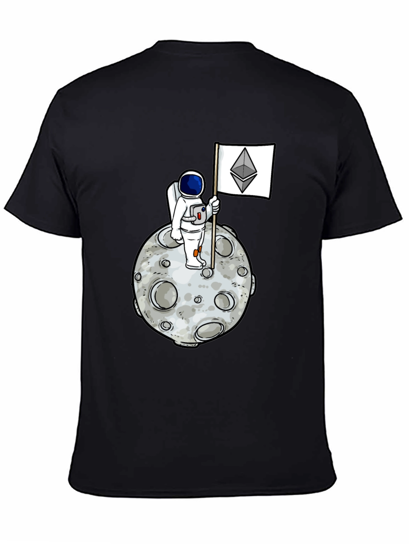 Astronaut Ethereum Flag Graphic Tee - Black Cotton Shirt