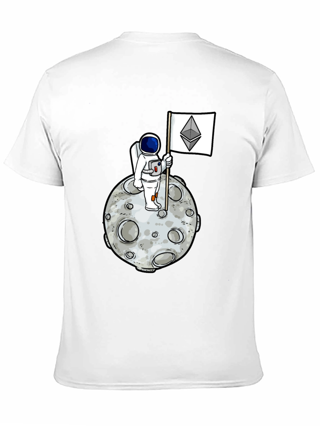 Astronaut Ethereum Flag Graphic Tee - Black Cotton Shirt