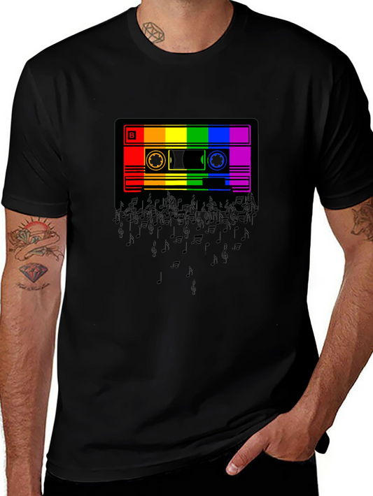 Rainbow Cassette Music Notes Graphic T-Shirt