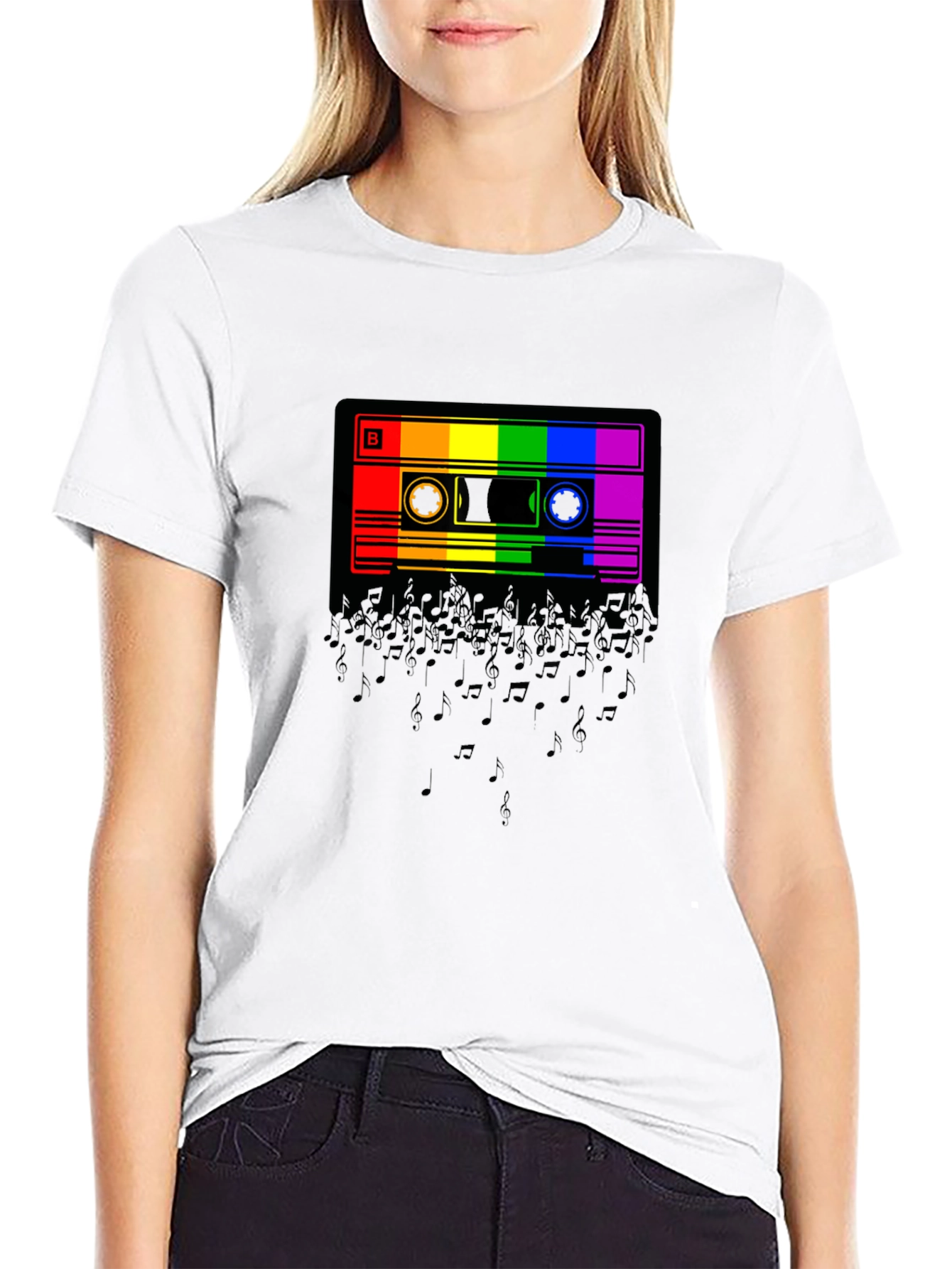 Rainbow Cassette Music Notes Graphic T-Shirt