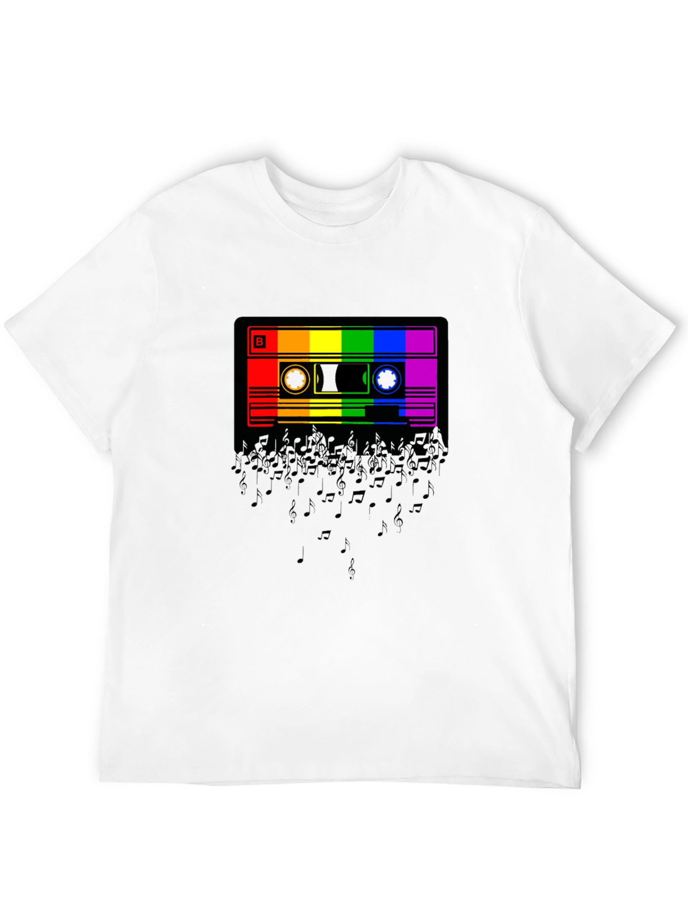 Rainbow Cassette Music Notes Graphic T-Shirt