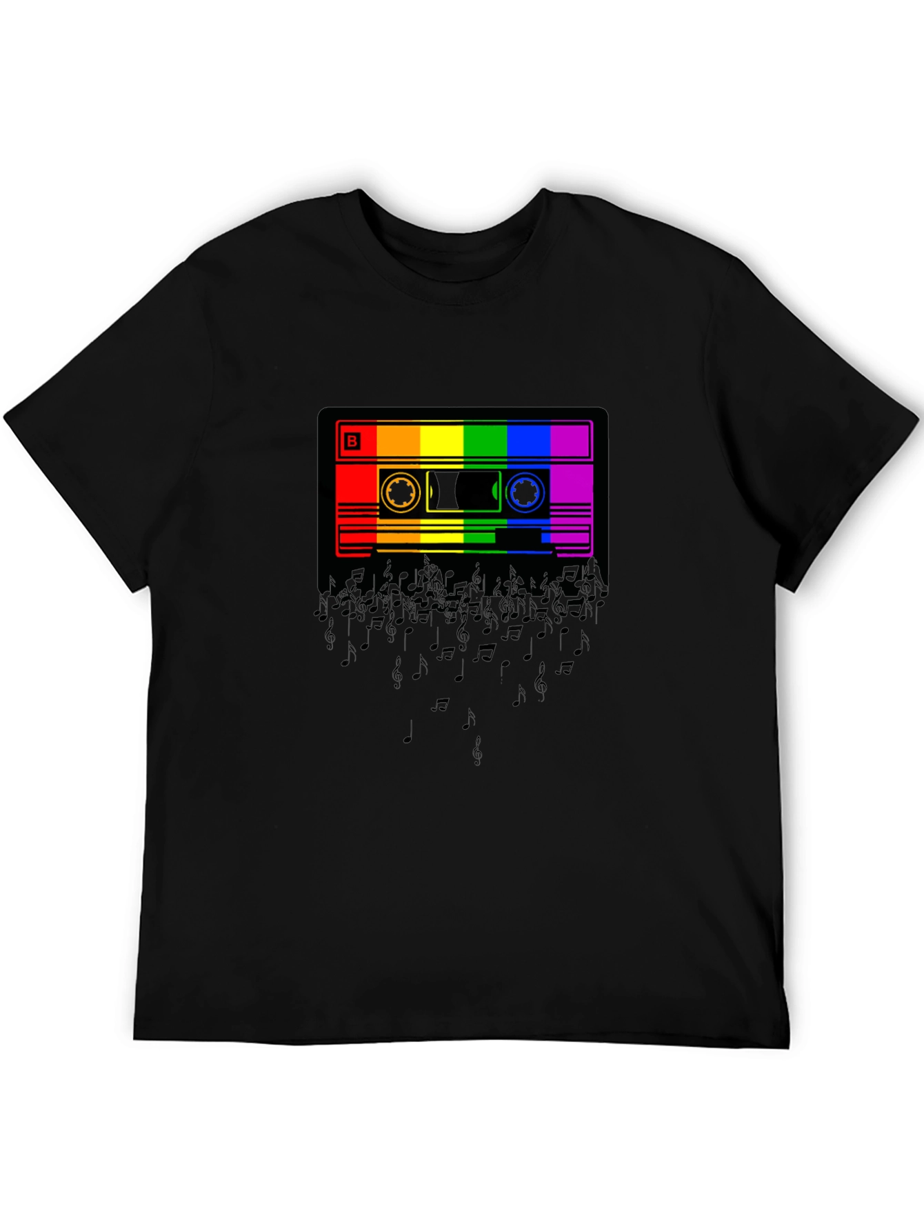 Rainbow Cassette Music Notes Graphic T-Shirt