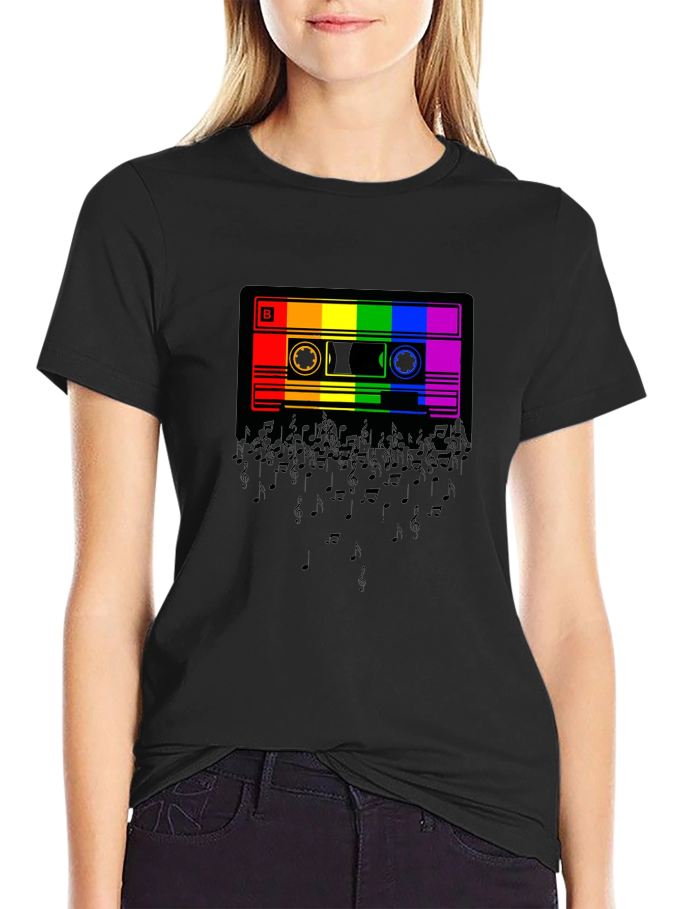 Rainbow Cassette Music Notes Graphic T-Shirt