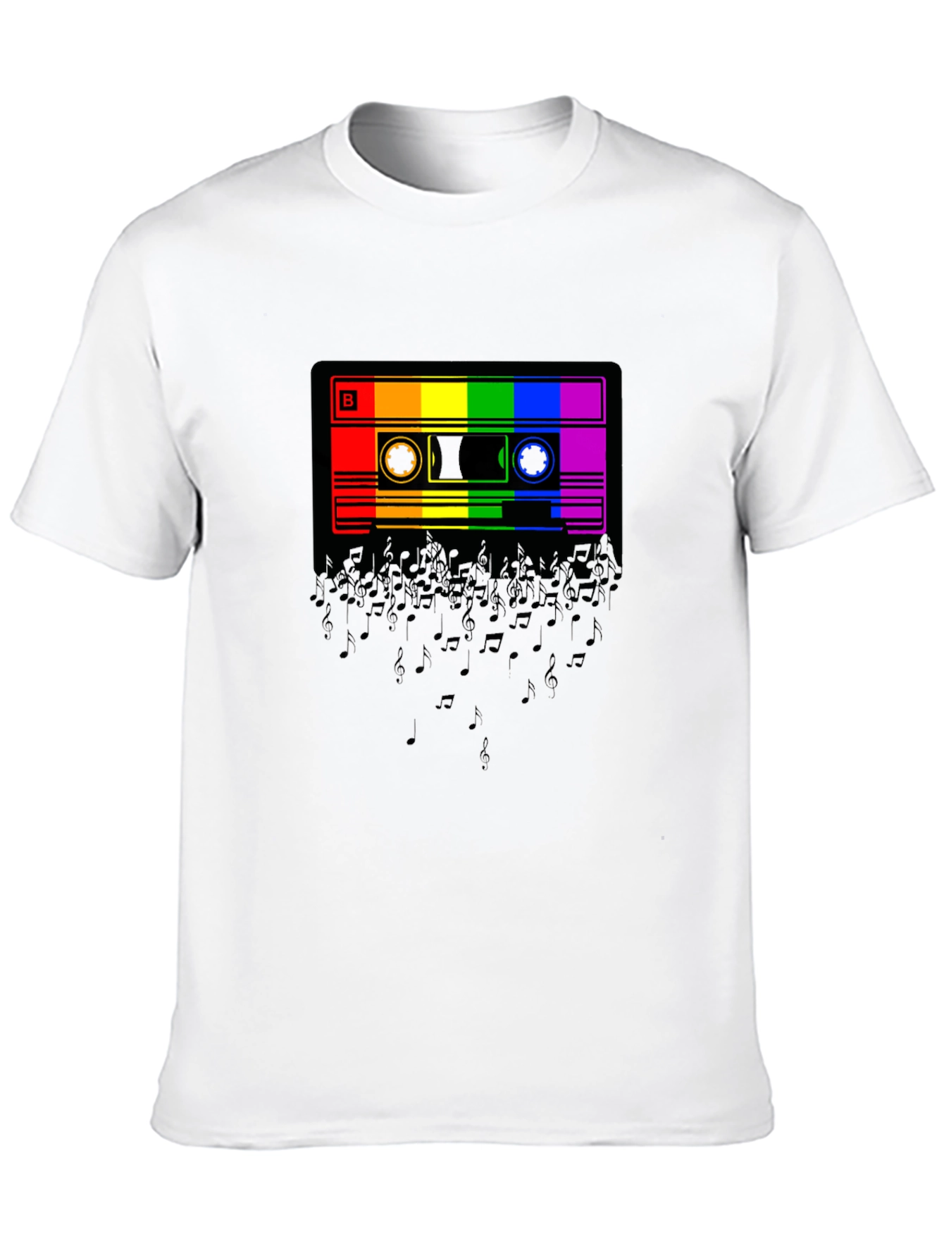 Rainbow Cassette Music Notes Graphic T-Shirt
