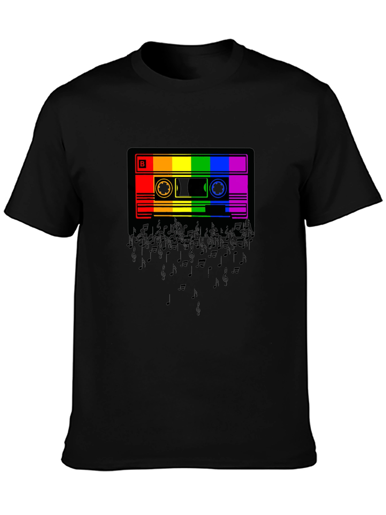 Rainbow Cassette Music Notes Graphic T-Shirt