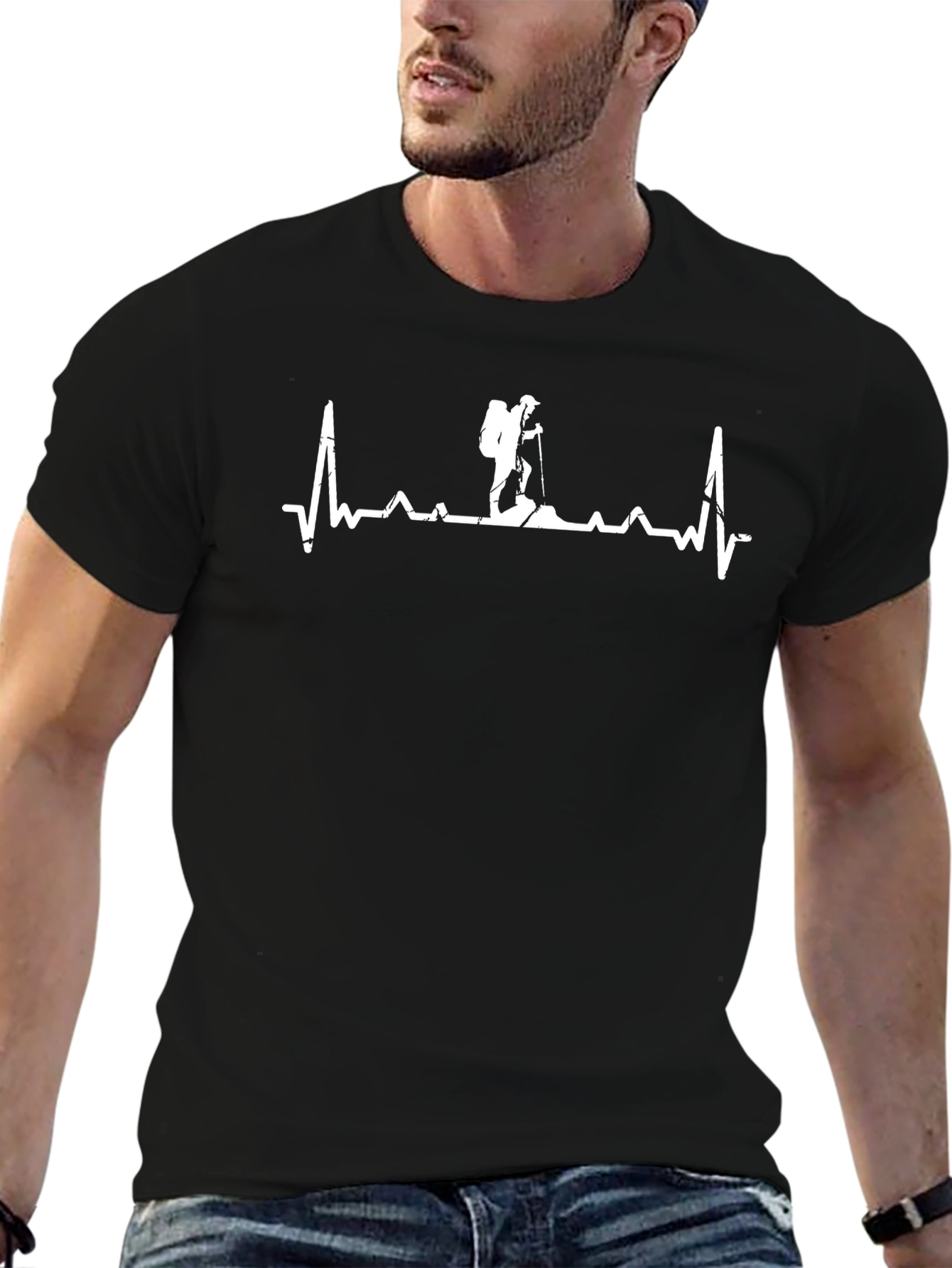 Hiking Heartbeat T-Shirt - Black Graphic Tee