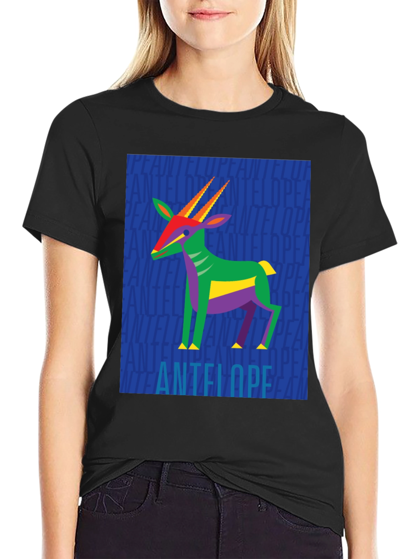 Abstract Antelope Graphic Tee - Stylish Black Shirt