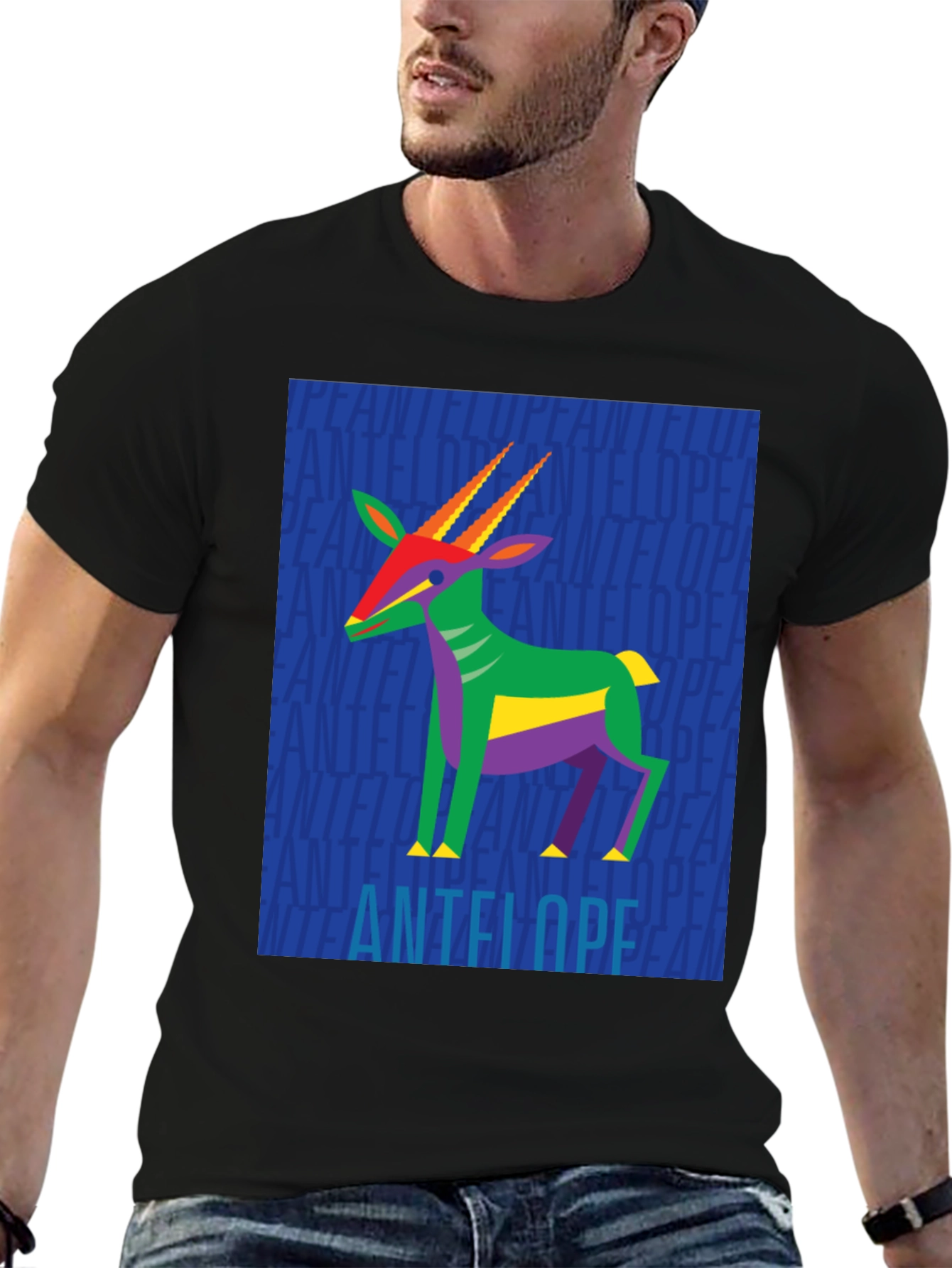 Abstract Antelope Graphic Tee - Stylish Black Shirt
