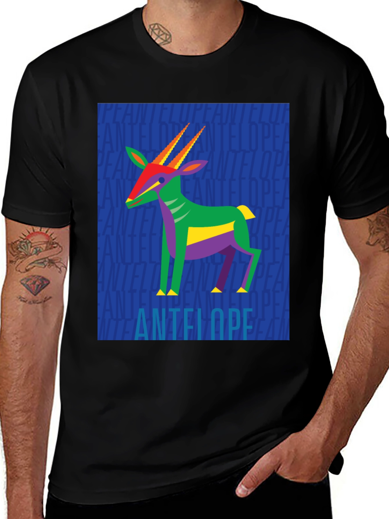 Abstract Antelope Graphic Tee - Stylish Black Shirt