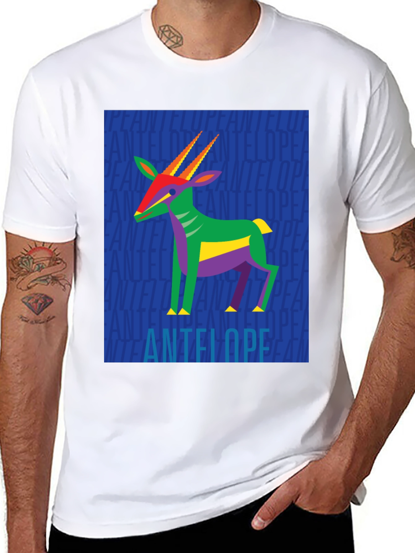 Abstract Antelope Graphic Tee - Stylish Black Shirt