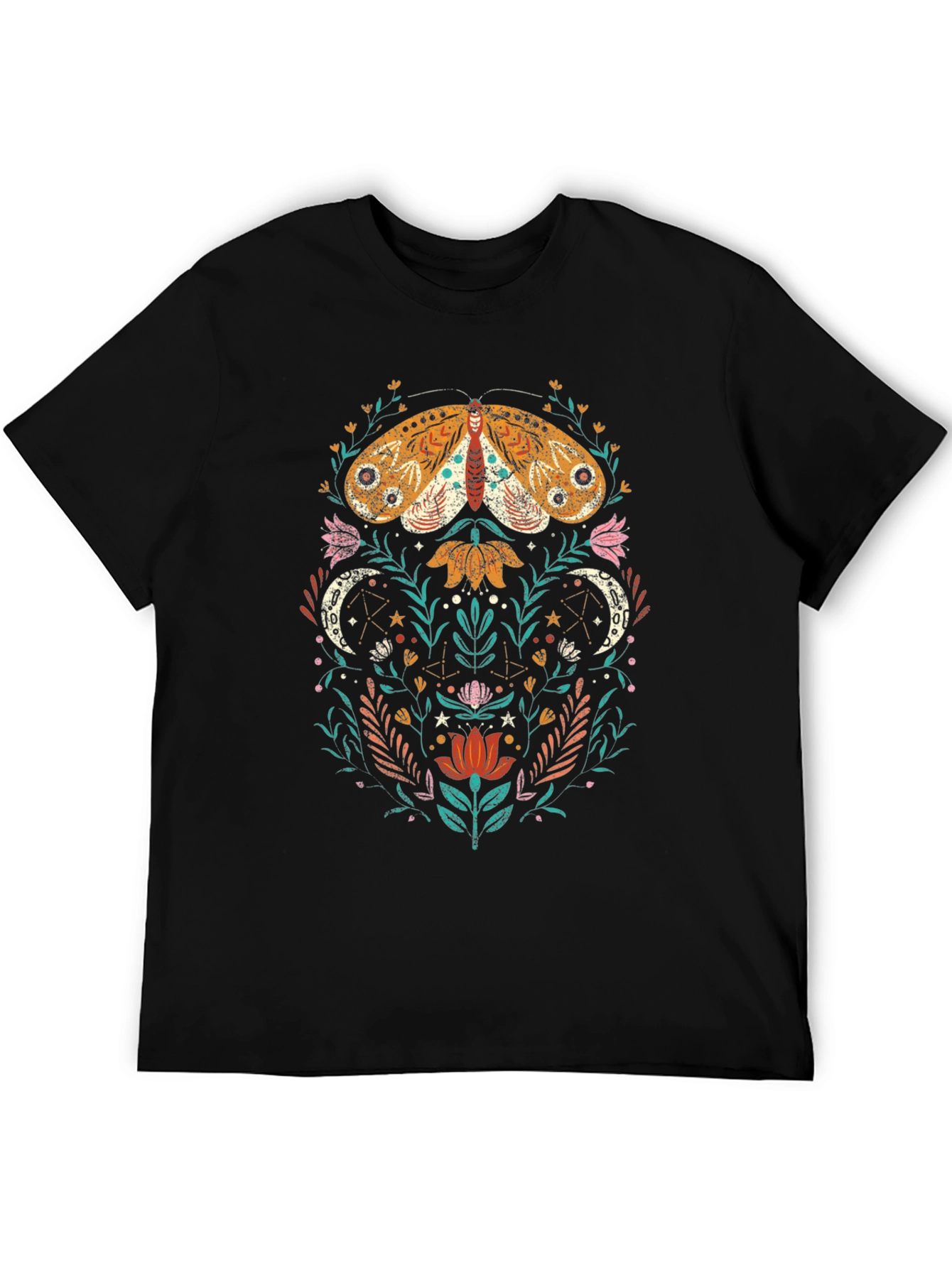 Moth and Floral Graphic Tee - Nature Inspired
