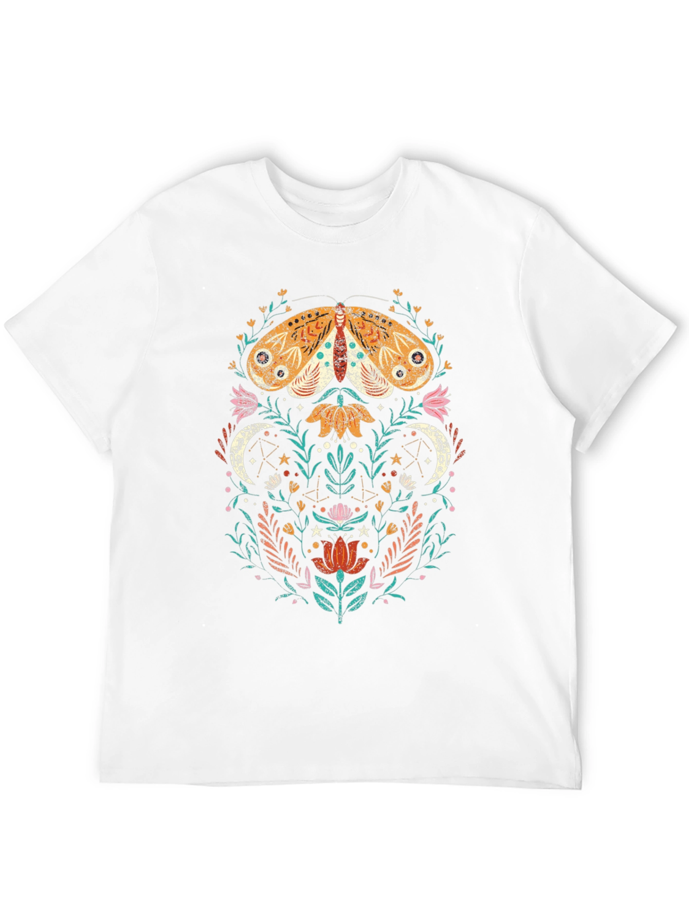 Moth and Floral Graphic Tee - Nature Inspired
