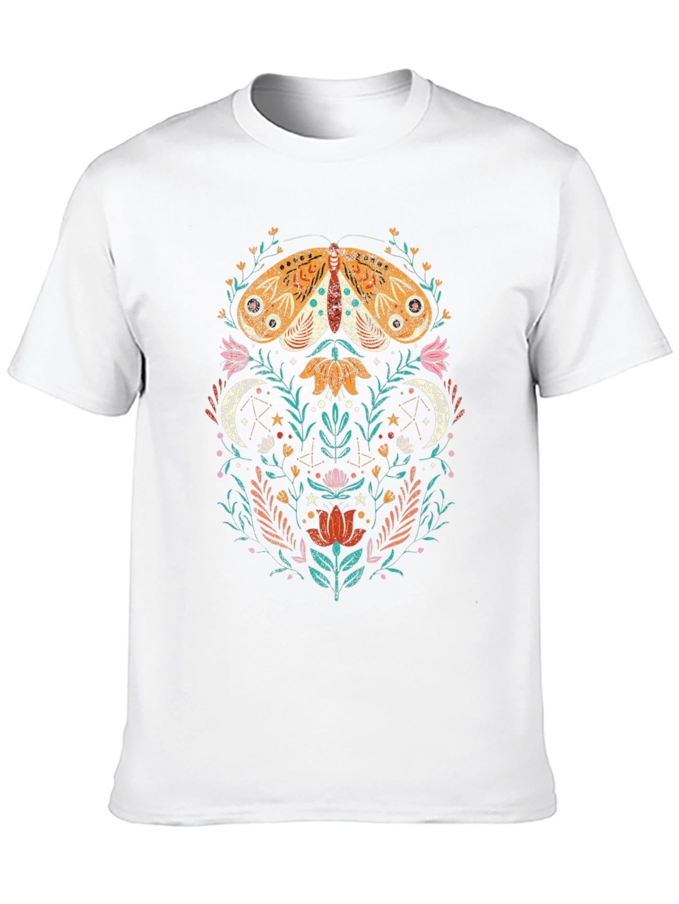 Moth and Floral Graphic Tee - Nature Inspired