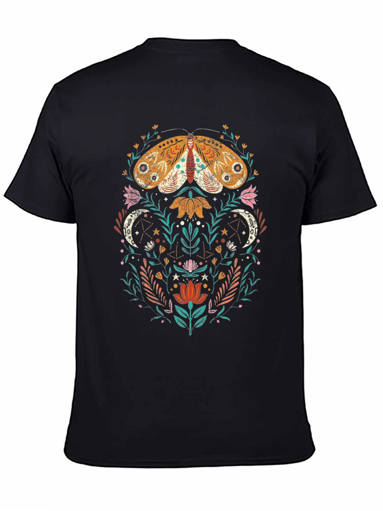 Moth and Floral Graphic Tee - Nature Inspired
