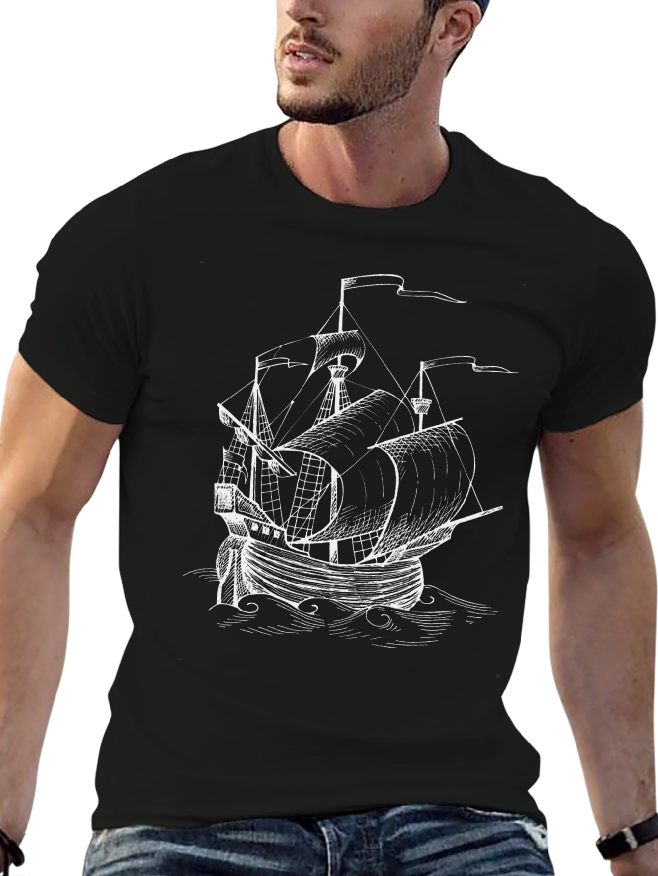 Classic Black Pirate Ship Graphic Tee
