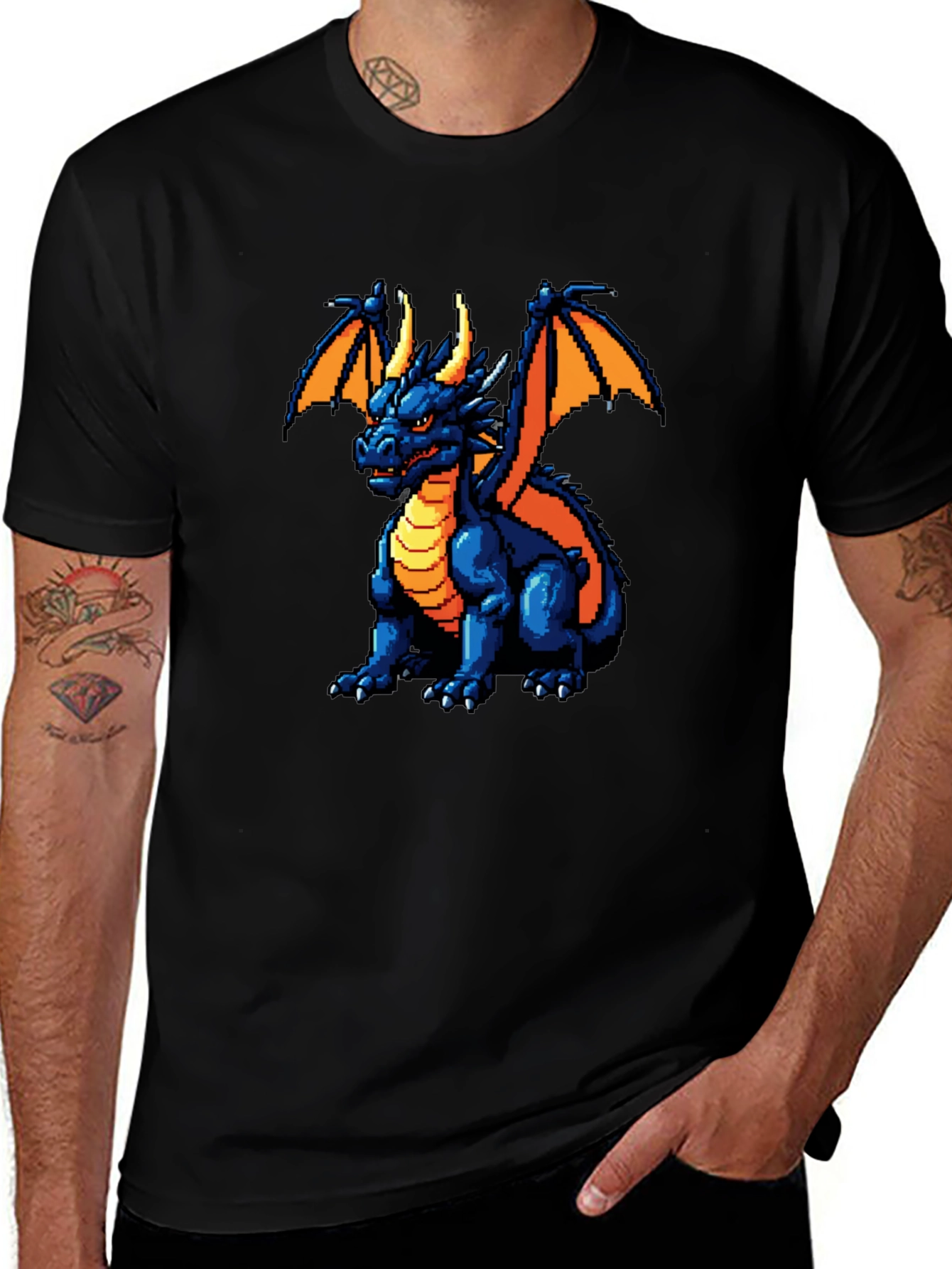 Pixel Dragon Graphic Black T-Shirt
