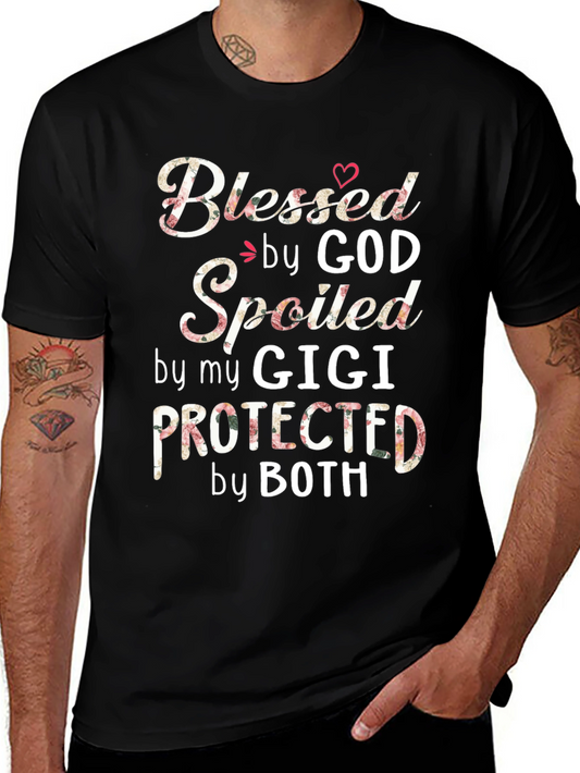 Blessed by God Spoiled by Gigi Black T-Shirt