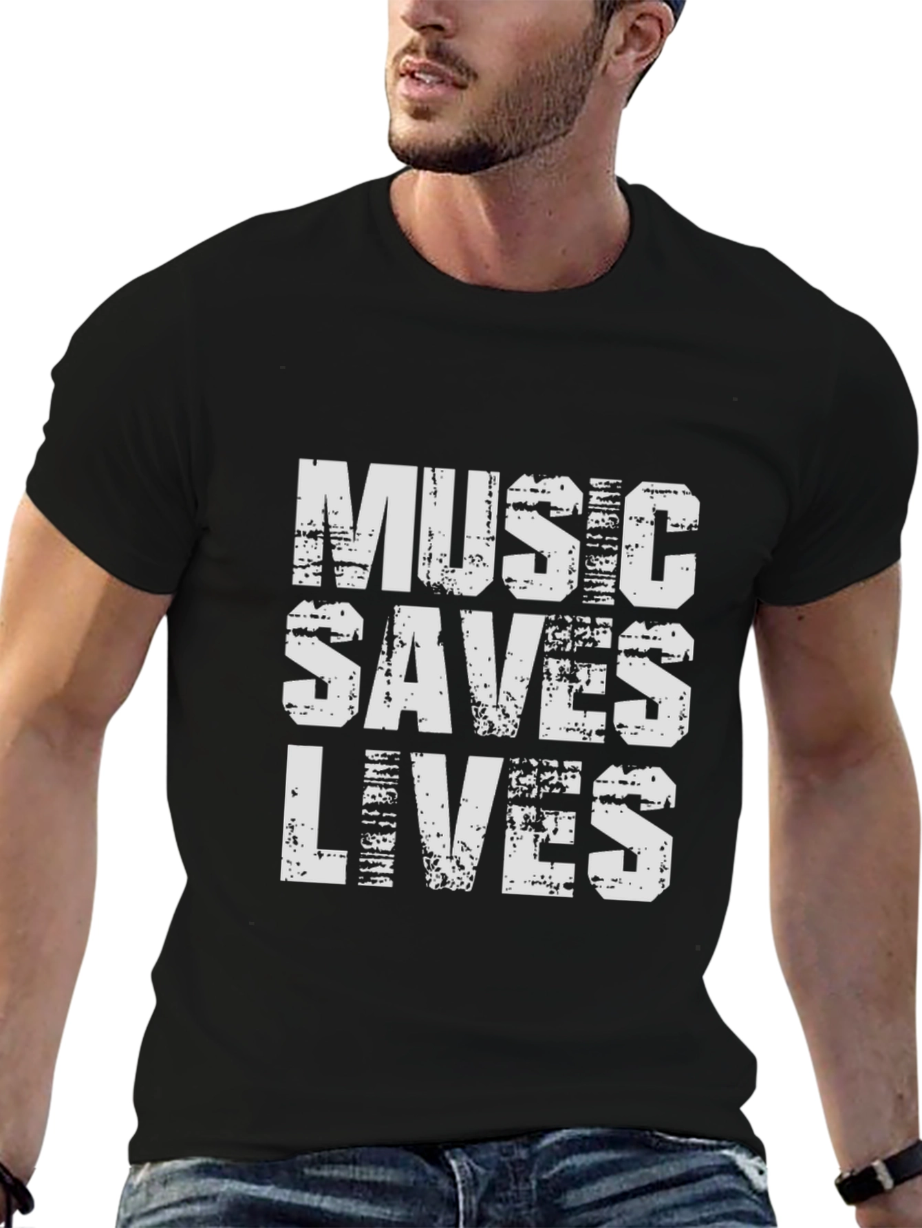 Music Saves Lives Graphic Tee - Black Cotton T-Shirt