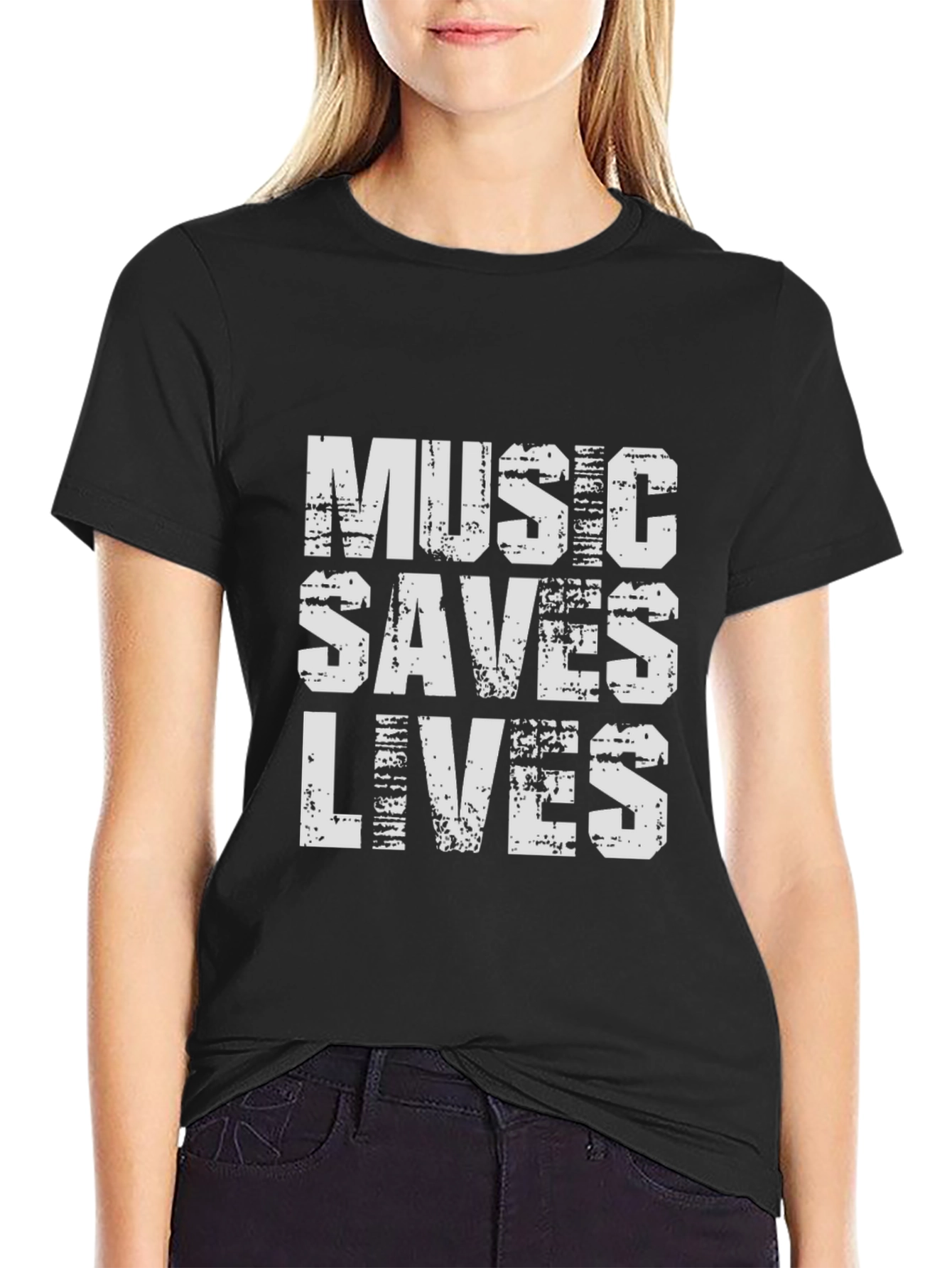 Music Saves Lives Graphic Tee - Black Cotton T-Shirt