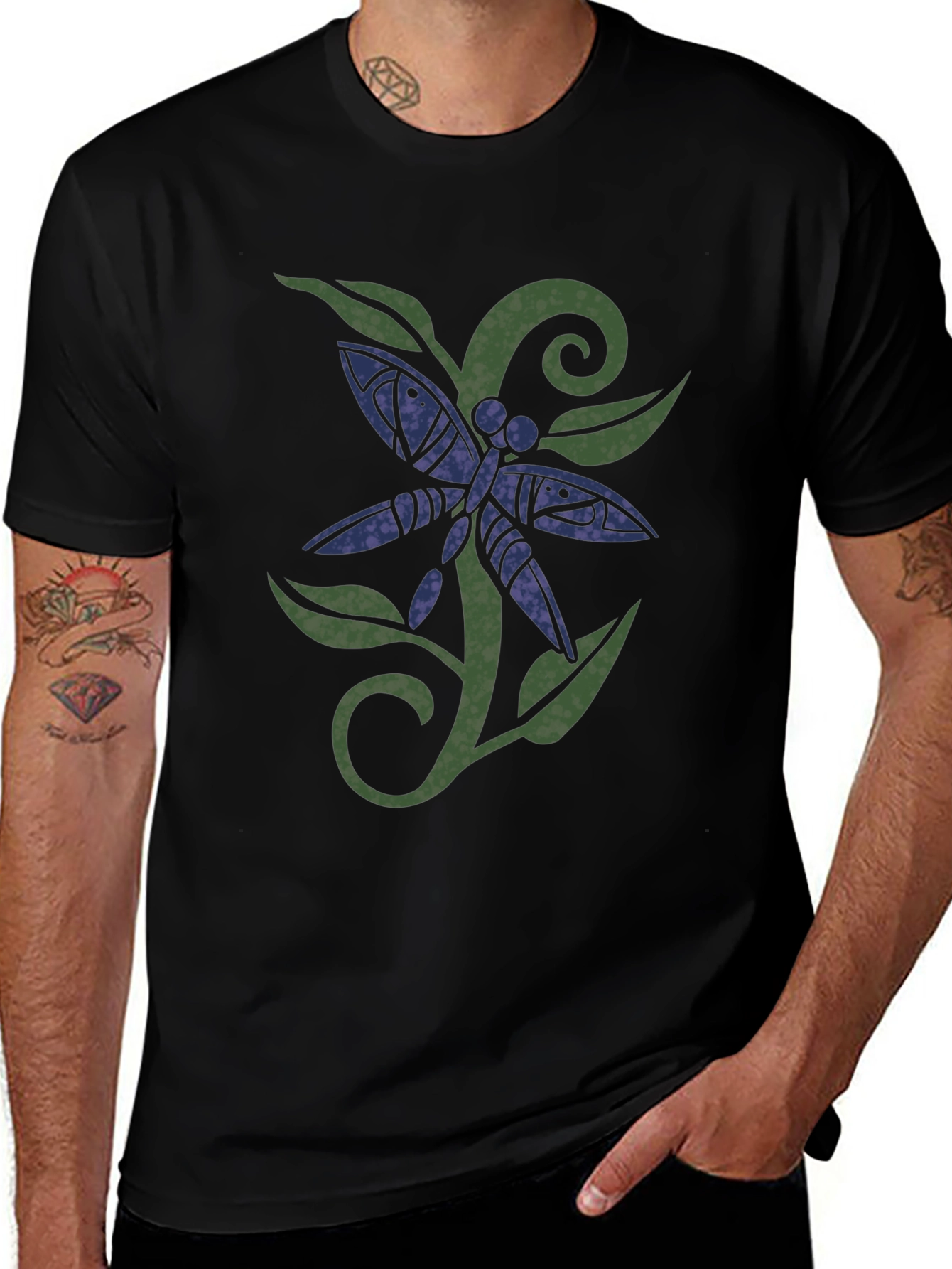 Dragonfly Graphic Print Black T-Shirt