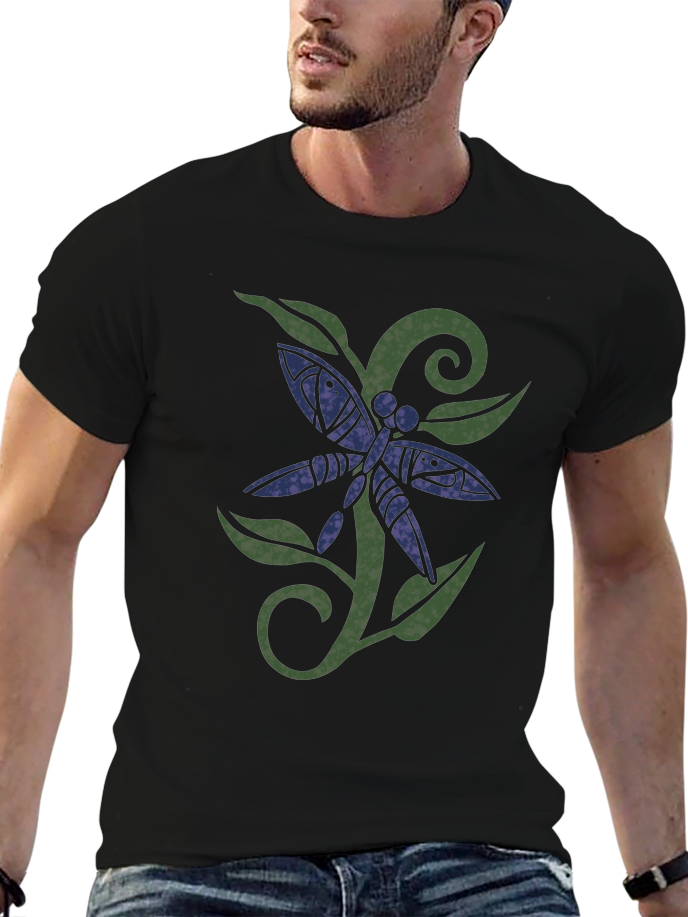 Dragonfly Graphic Print Black T-Shirt