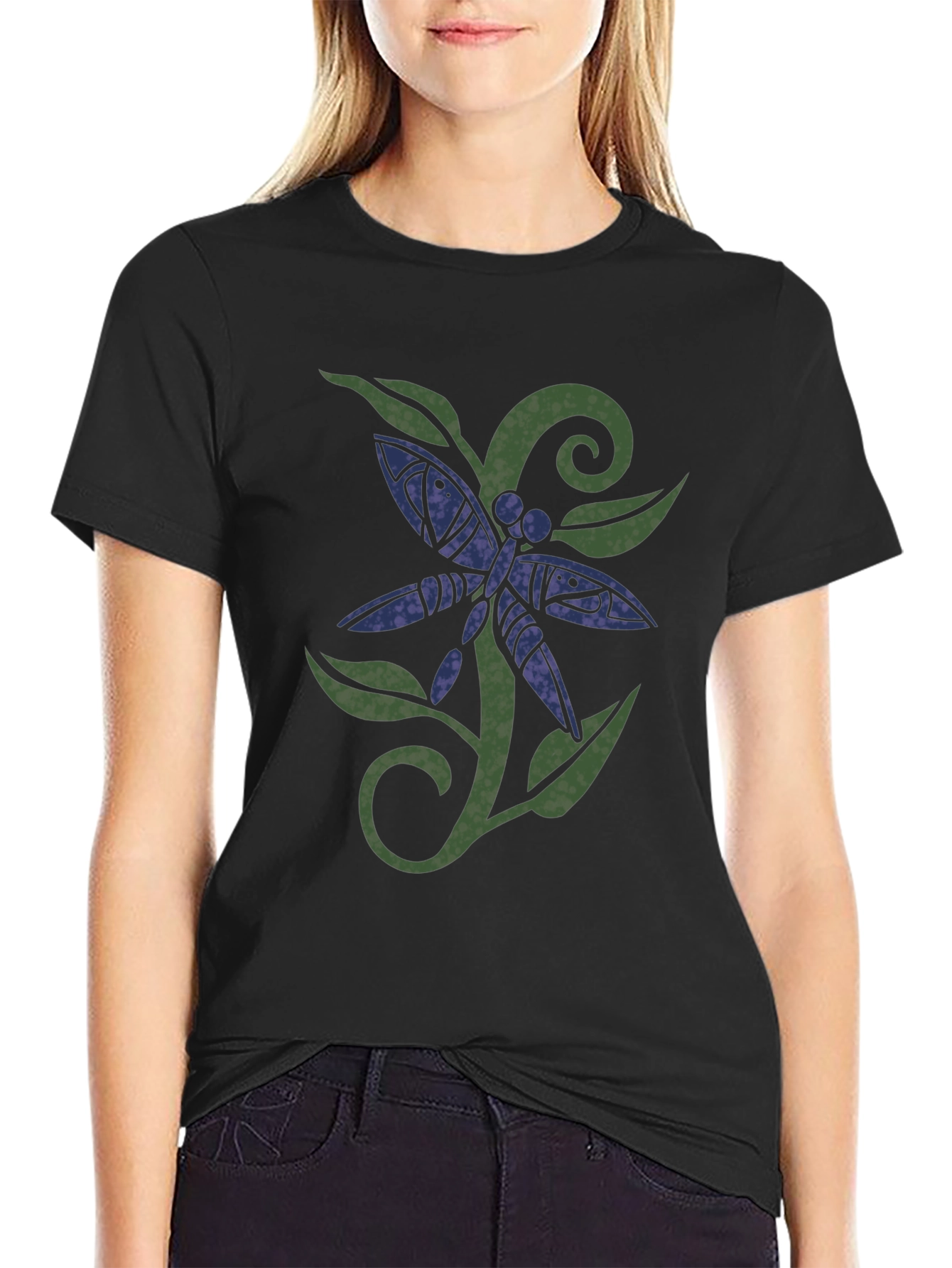 Dragonfly Graphic Print Black T-Shirt