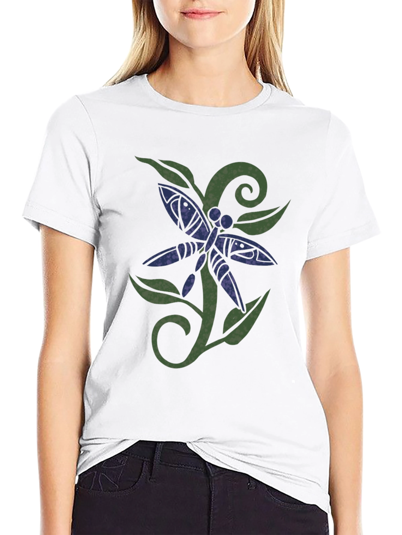 Dragonfly Graphic Print Black T-Shirt
