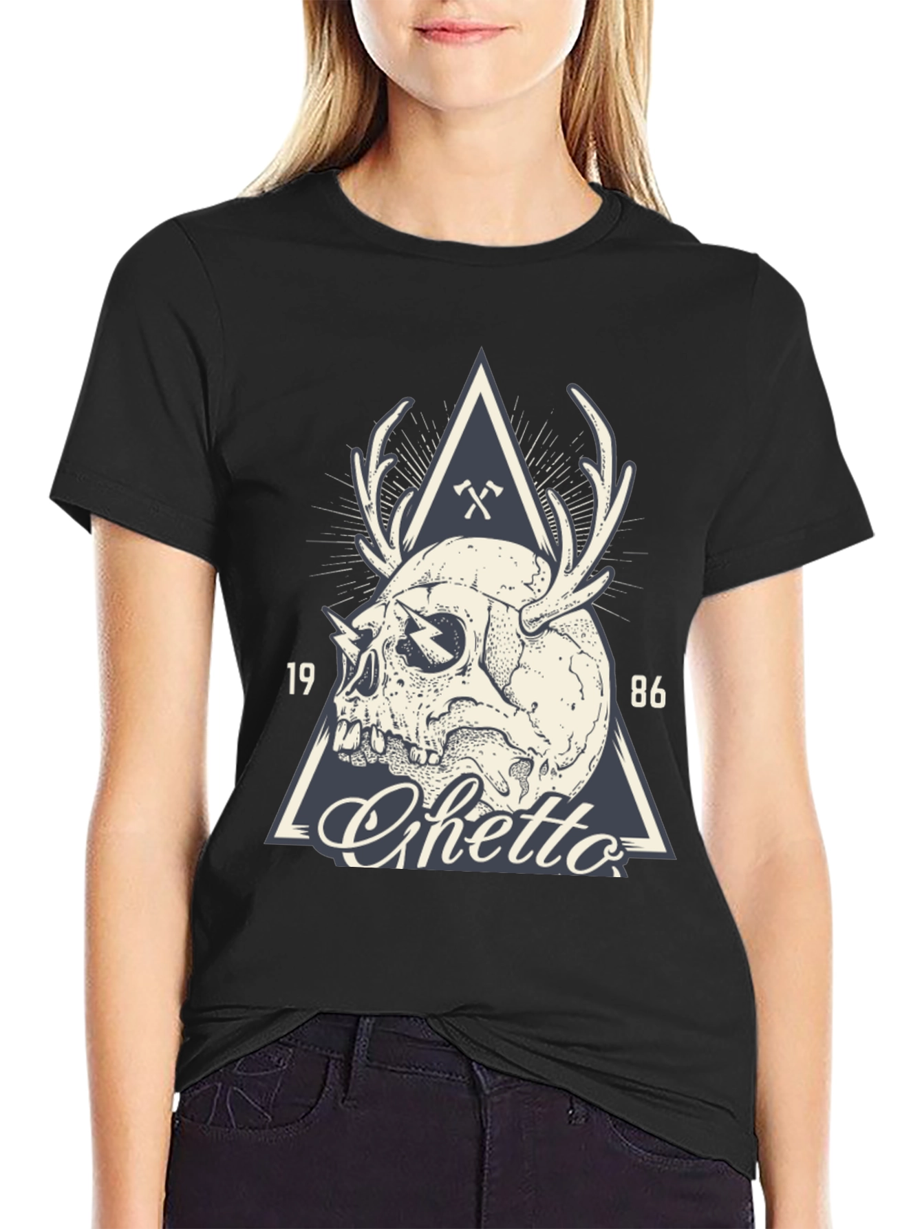 Skull & Antler Graphic Tee - Ghetto 1986 Design