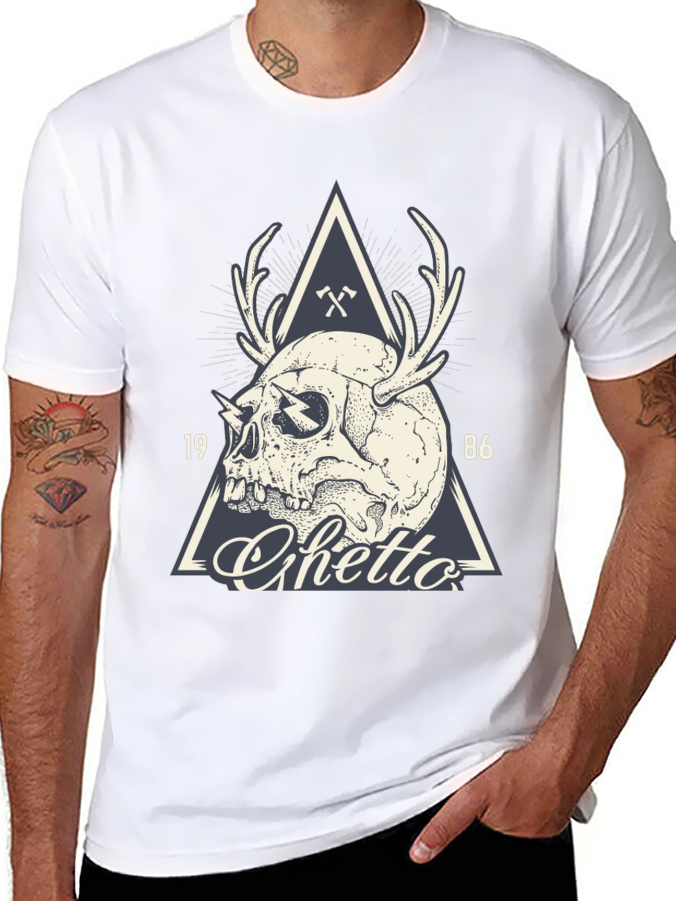 Skull & Antler Graphic Tee - Ghetto 1986 Design