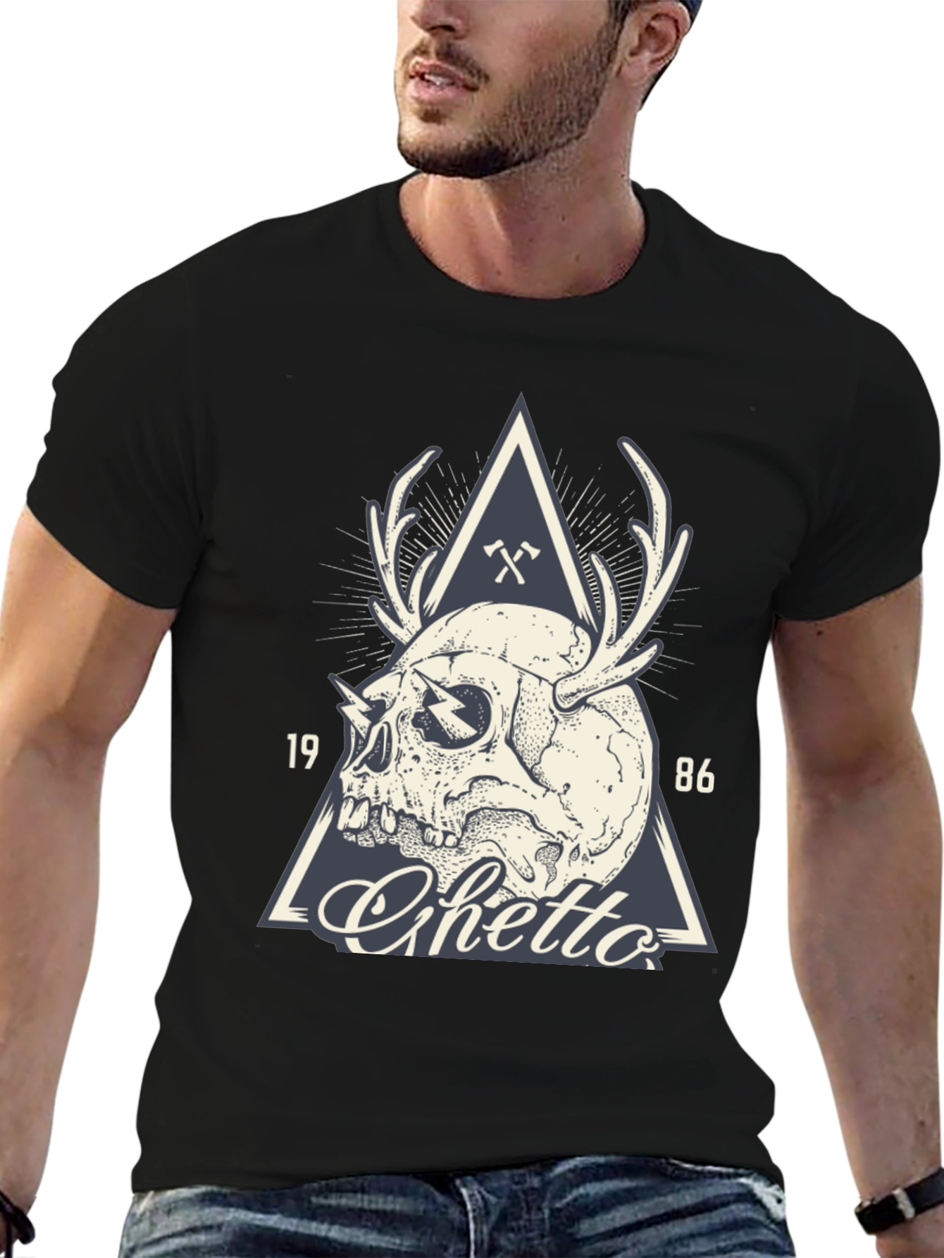 Skull & Antler Graphic Tee - Ghetto 1986 Design