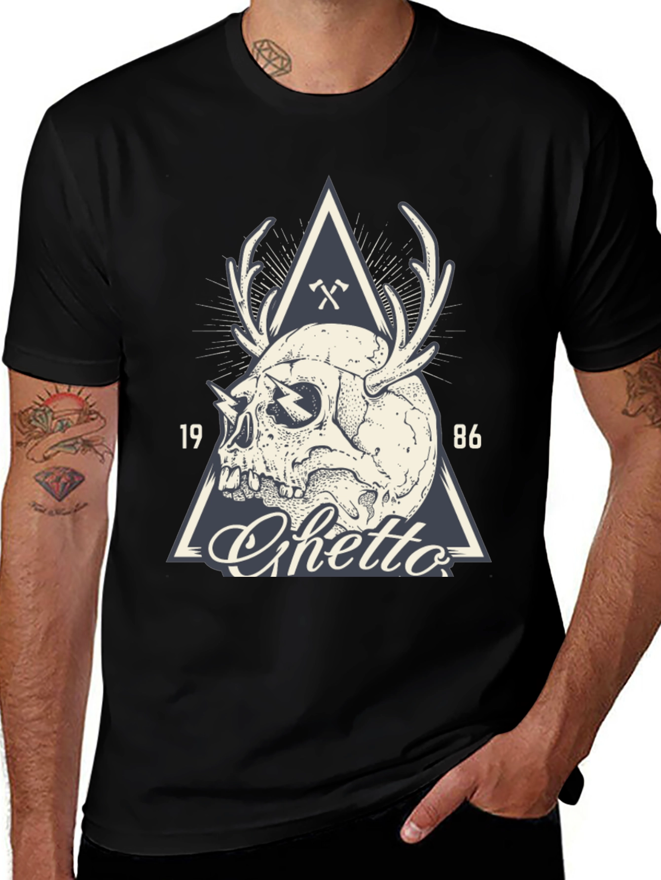 Skull & Antler Graphic Tee - Ghetto 1986 Design