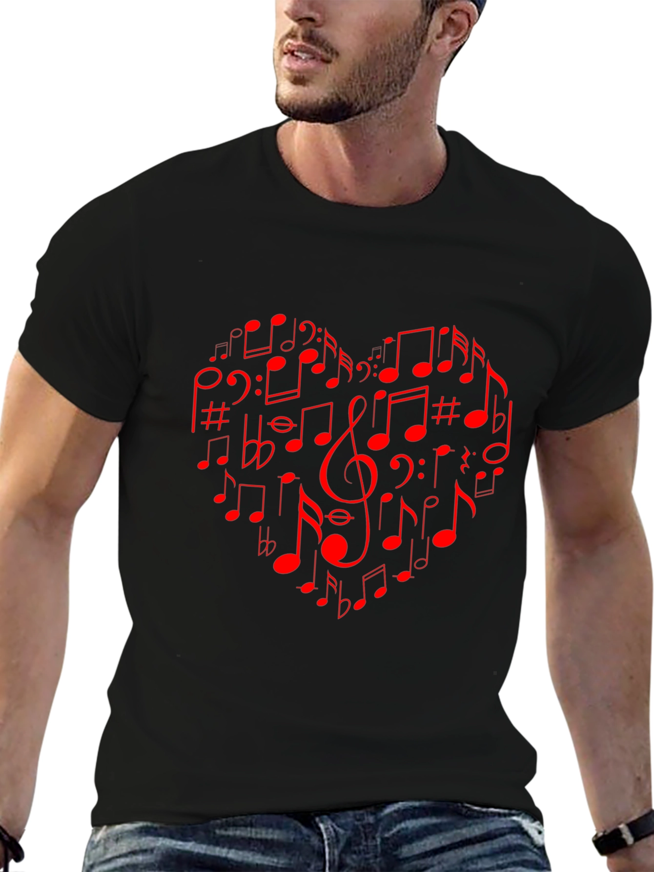 Musical Heart Tee - Red Notes on Black