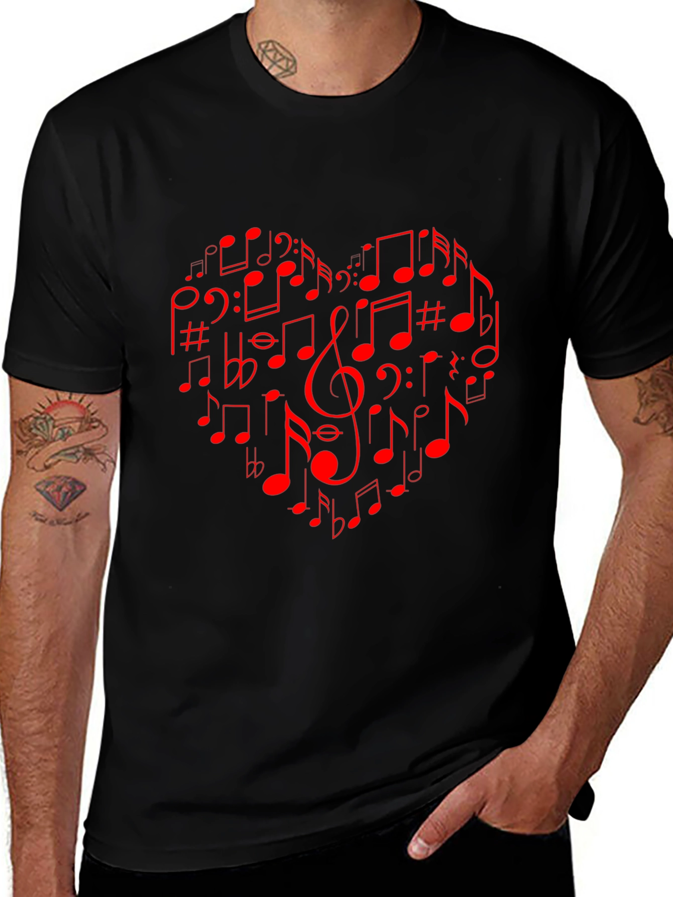 Musical Heart Tee - Red Notes on Black
