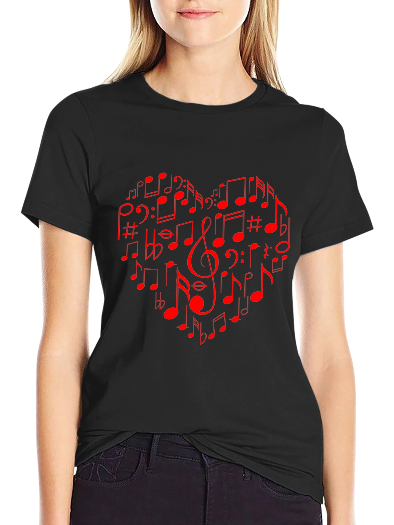 Musical Heart Tee - Red Notes on Black
